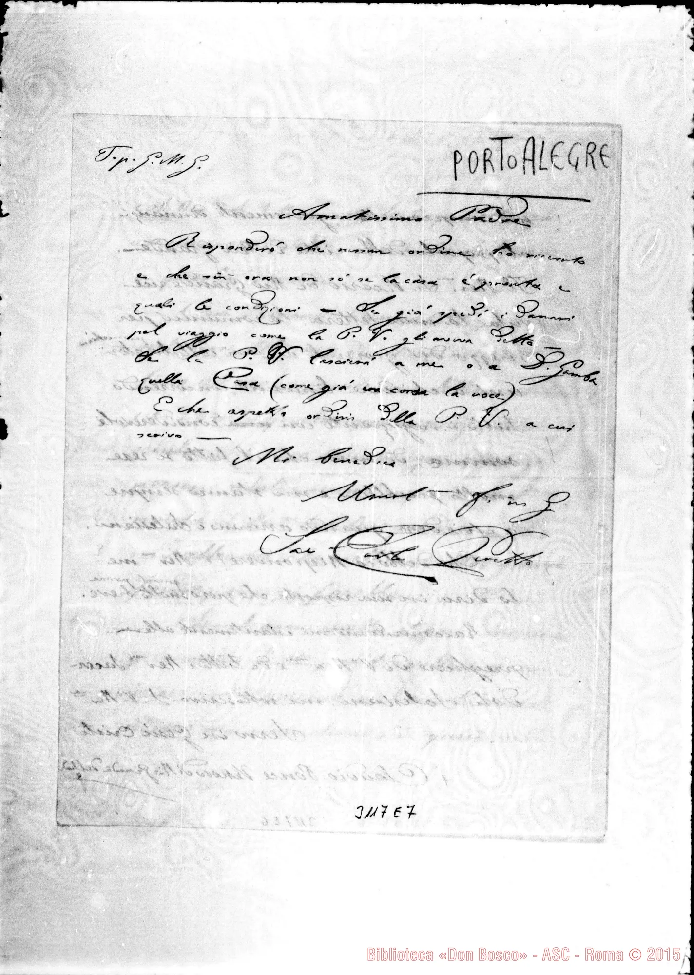 Fotogramma E 7 — Claudio Ponce, vesc. - D. Peretto Carlo. Porto Aiegre, 1897. Autogr. Rua