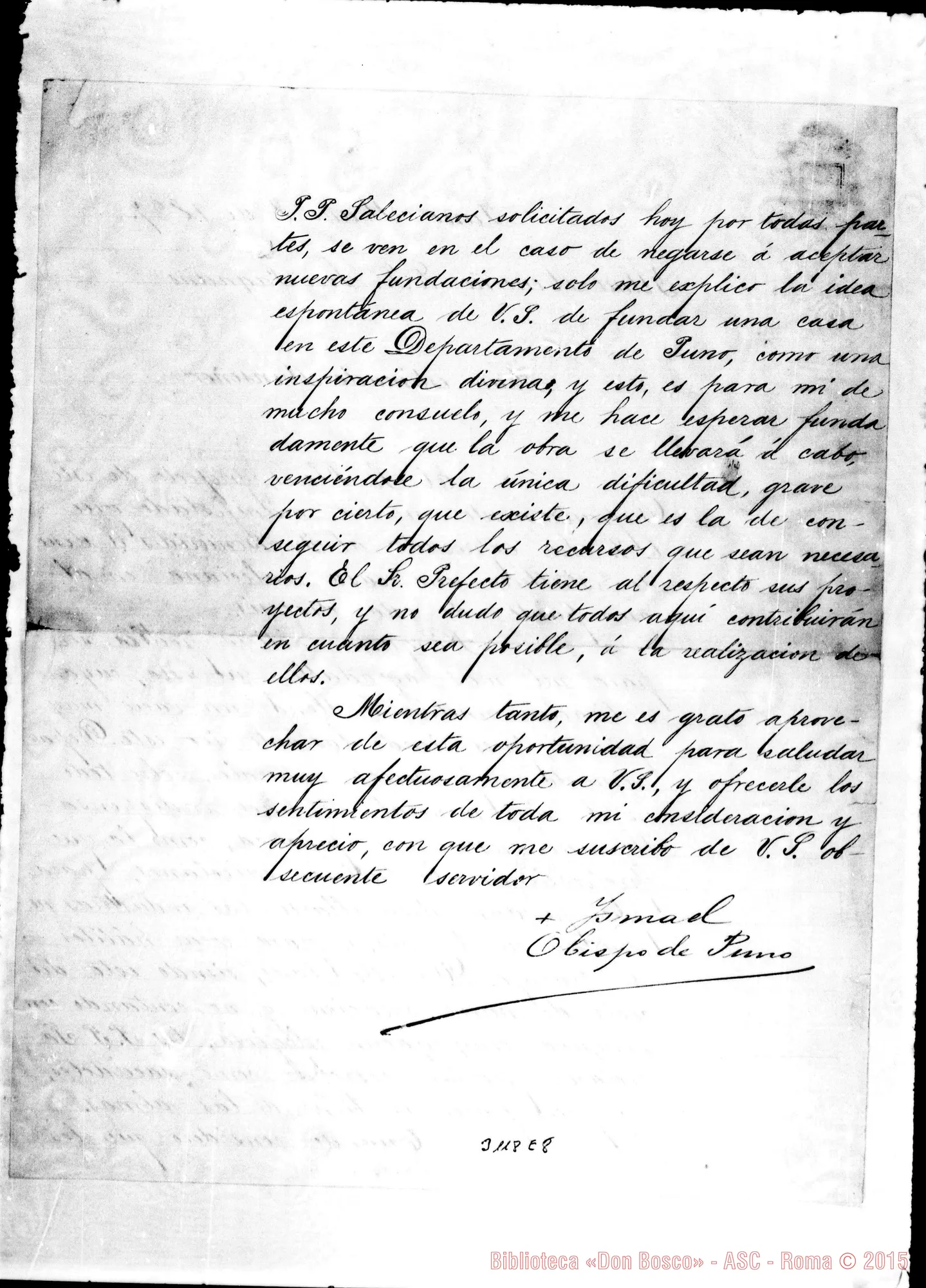 Fotogramma E 8 — Ismael Puirredón, vesc. di Puno - D. Fagnano. Puno, 8-05-1897