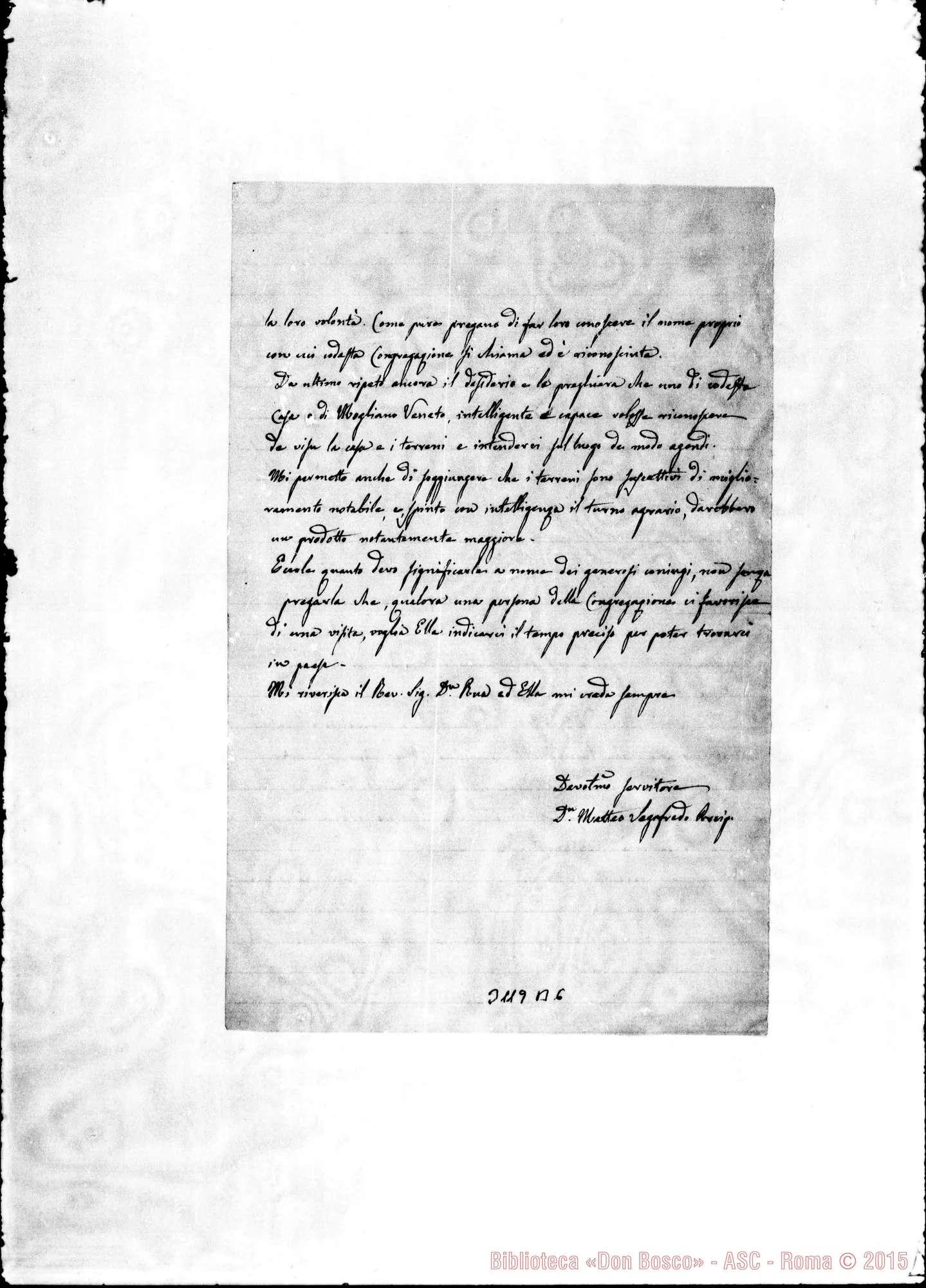 Fotogramma B 6 — D. Matteo S., arciprete - Rev.mo Signore. Quero, 28-08-1889