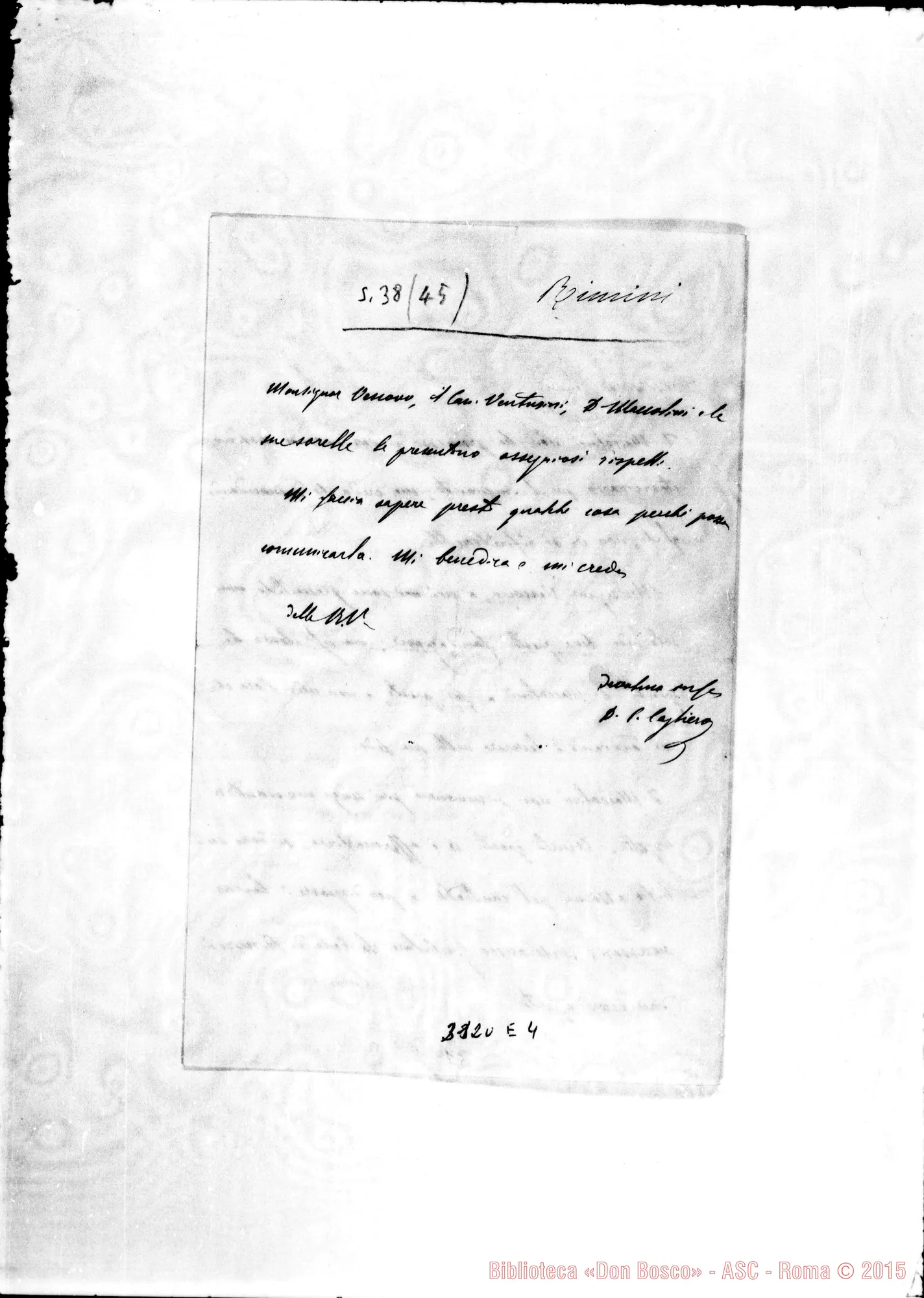 Fotogramma E 4 — D. Cagliero Cesare - D. Rua. Roma, 12-12-1892