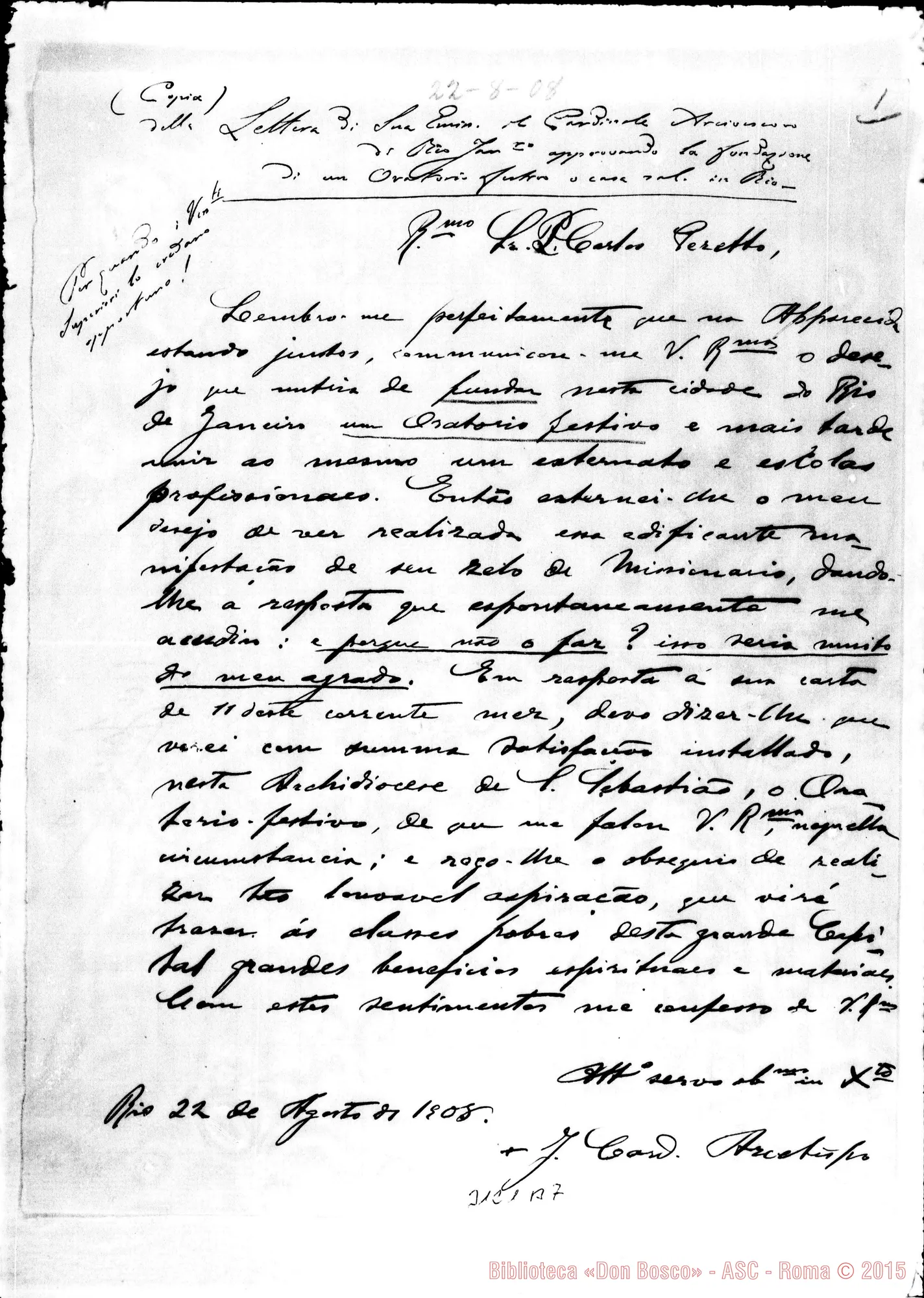 Fotogramma B 7 — Joaquin Arcoverde de Alburquerque, card, arciv. di Rio J. - D. Peretto