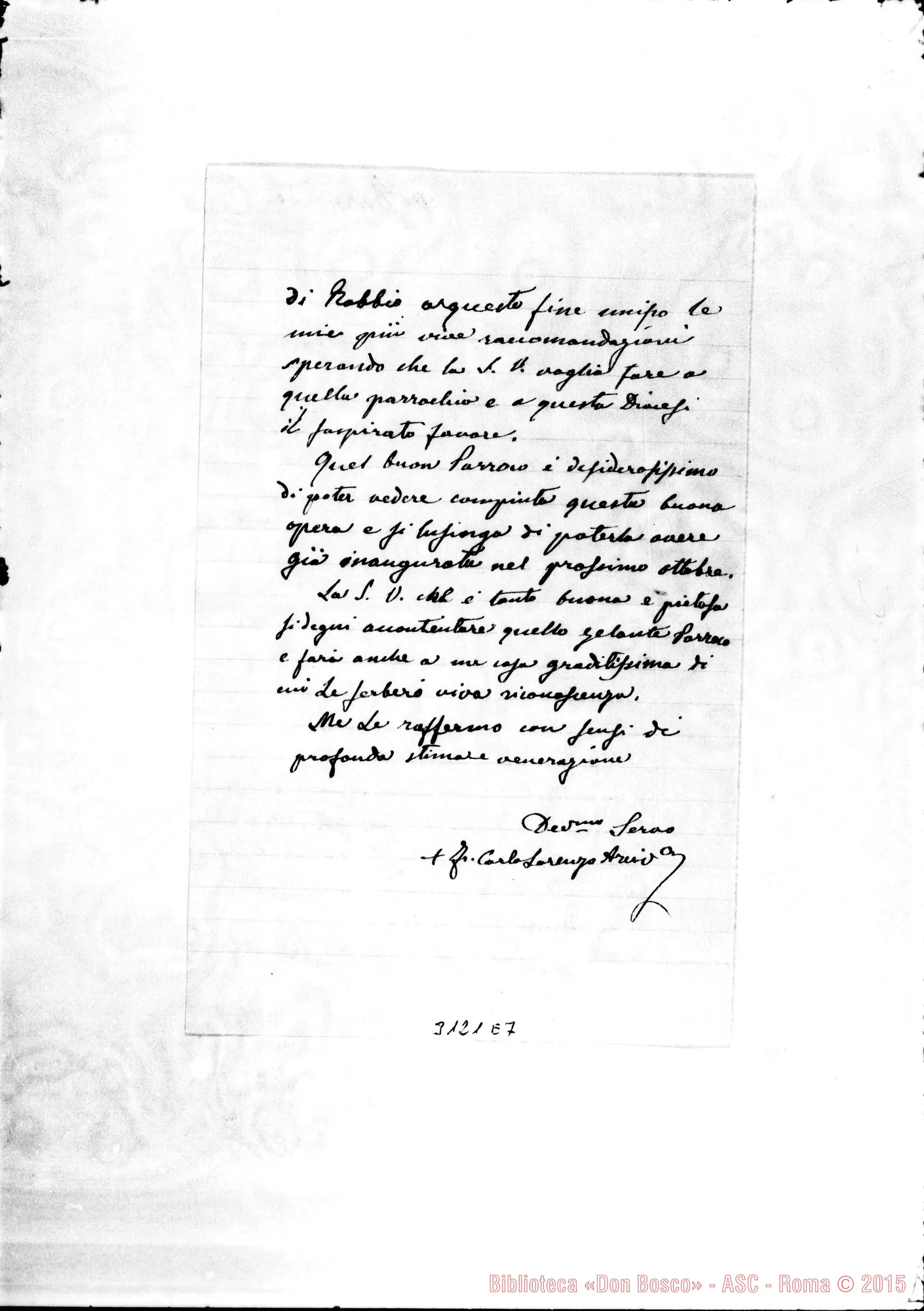 Fotogramma E 7 — Robbio: Lorenzo Carlo Pampirio, vesc. di Vercelli - Rev.mo Sig., il 27-04-1895