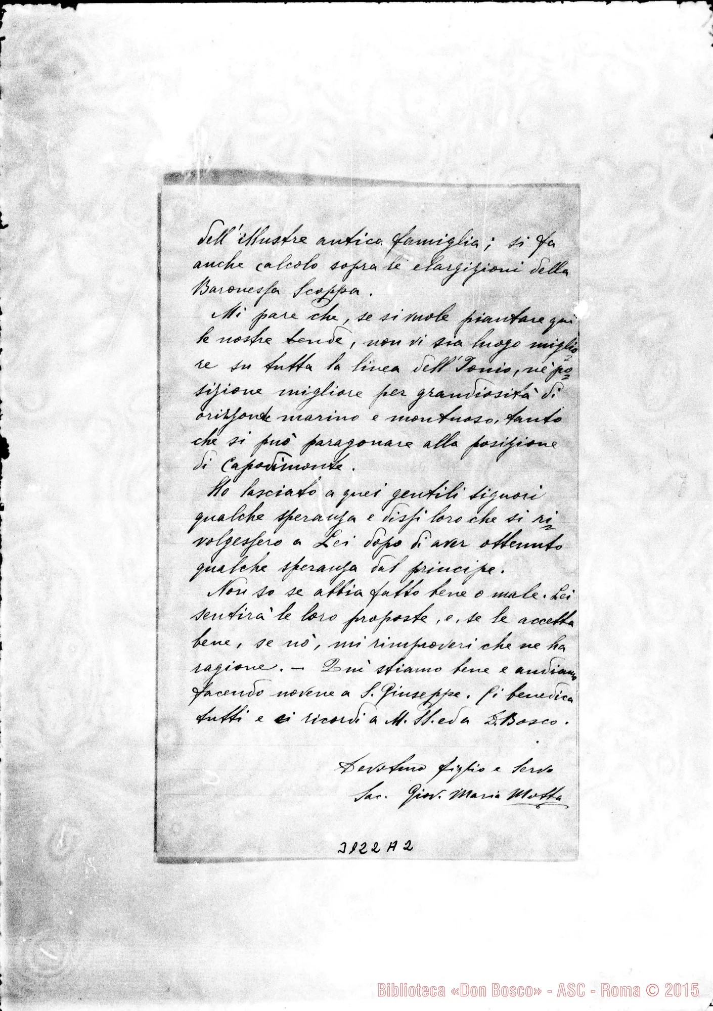 Fotogramma A 2 — Roccella: Sac. Giov. Mario Motta - D. Rua. Seminario di Bova, 8-03-1902. Autogr. Rua