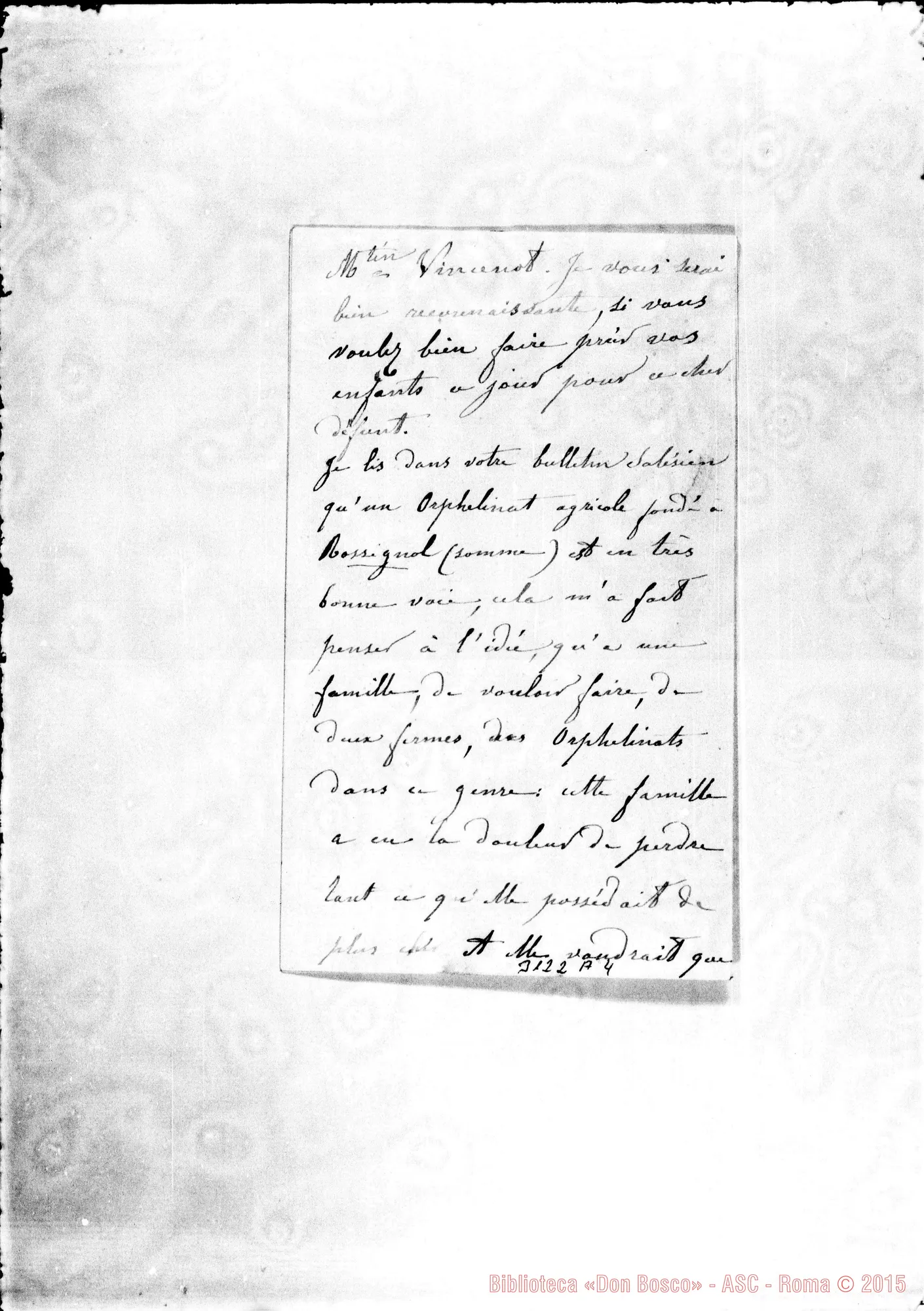 Fotogramma A 4 — Roche sur Marne: Lettera incompleta A Monsieur le Supérieur, il 20-04-1894