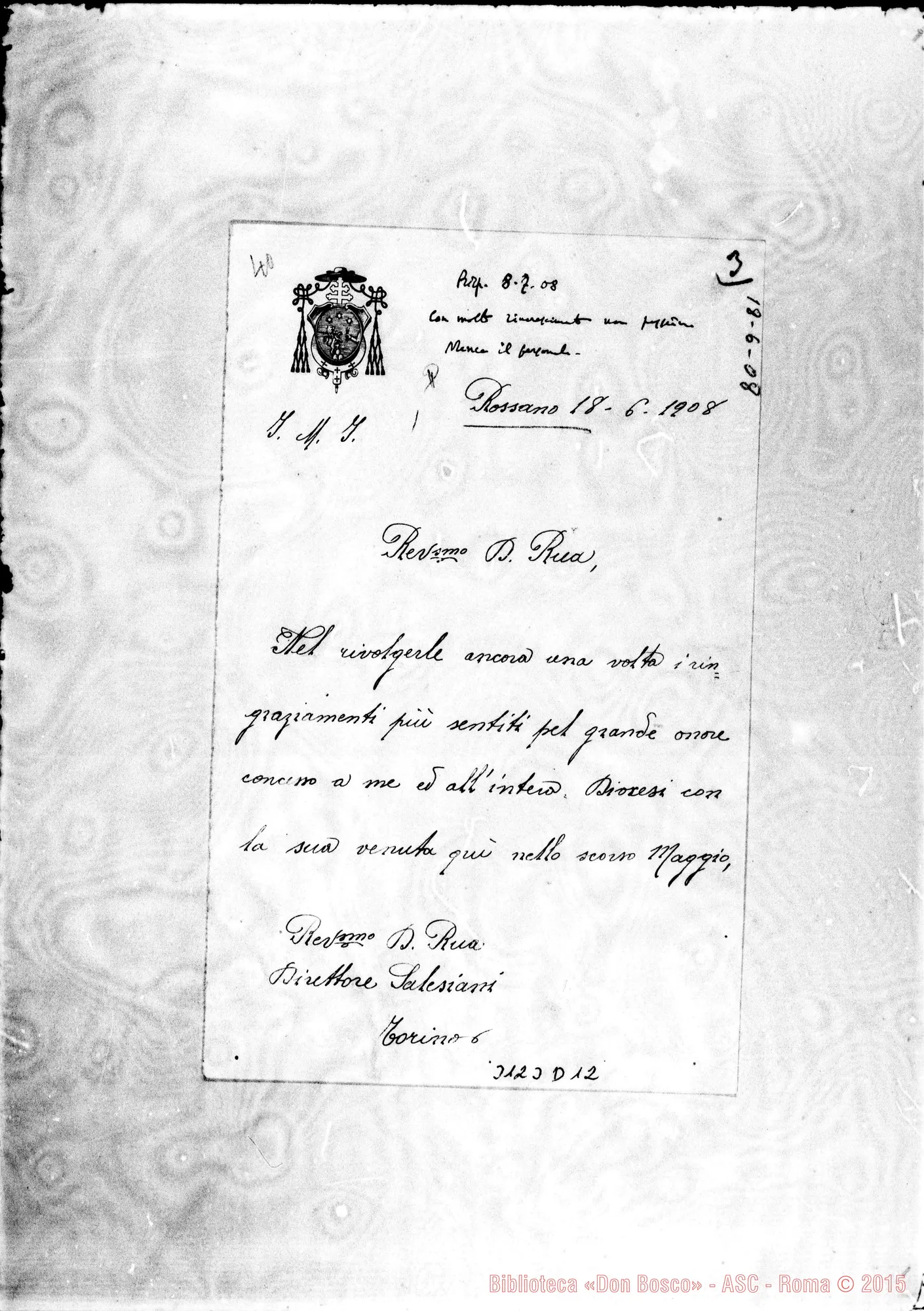 Fotogramma D 12 — Orazio Mazzella, arciv. di Rossano - D. Rua. Rossano, 18-06-1908