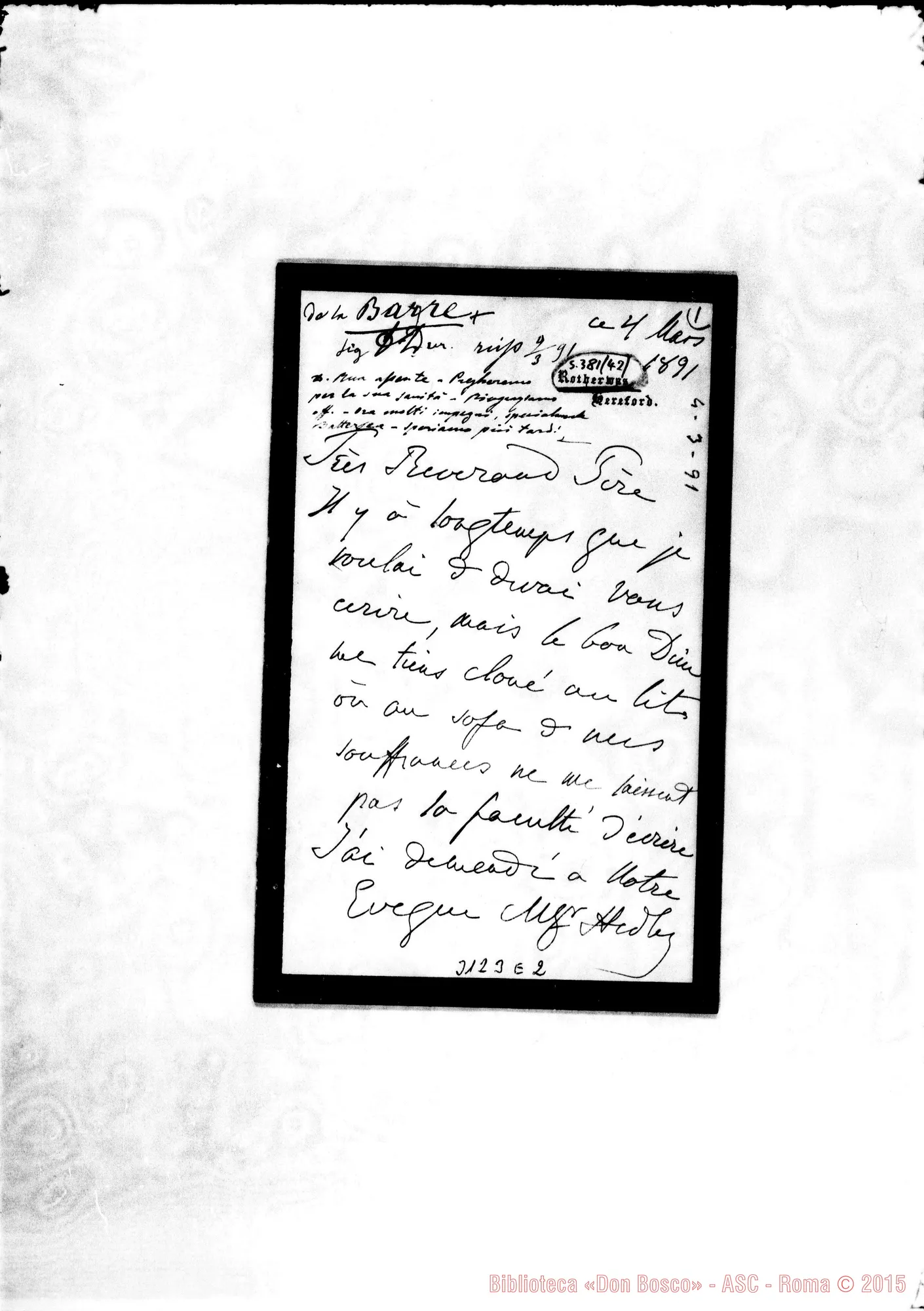 Fotogramma E 2 — Roterwas: Irene de la Barre Bodenbam - Révérend Pére, il 4-03-1891