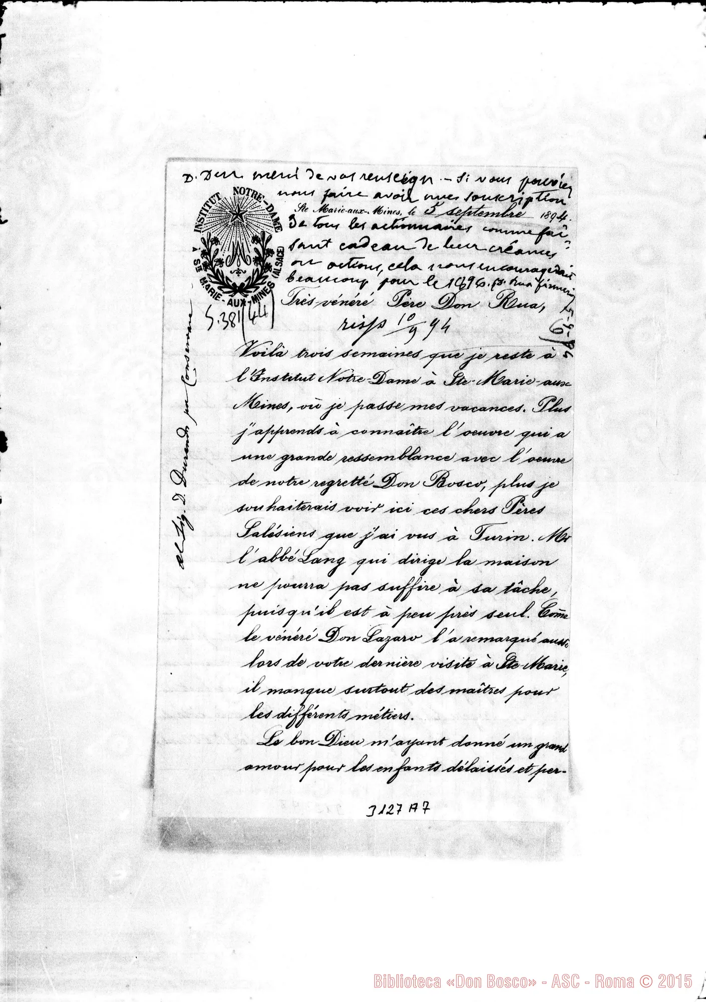Fotogramma A 7 — Chs. Mertz - D. Rua. S.te Maria aux Mines, 5-09-1894. Autogr. Rua