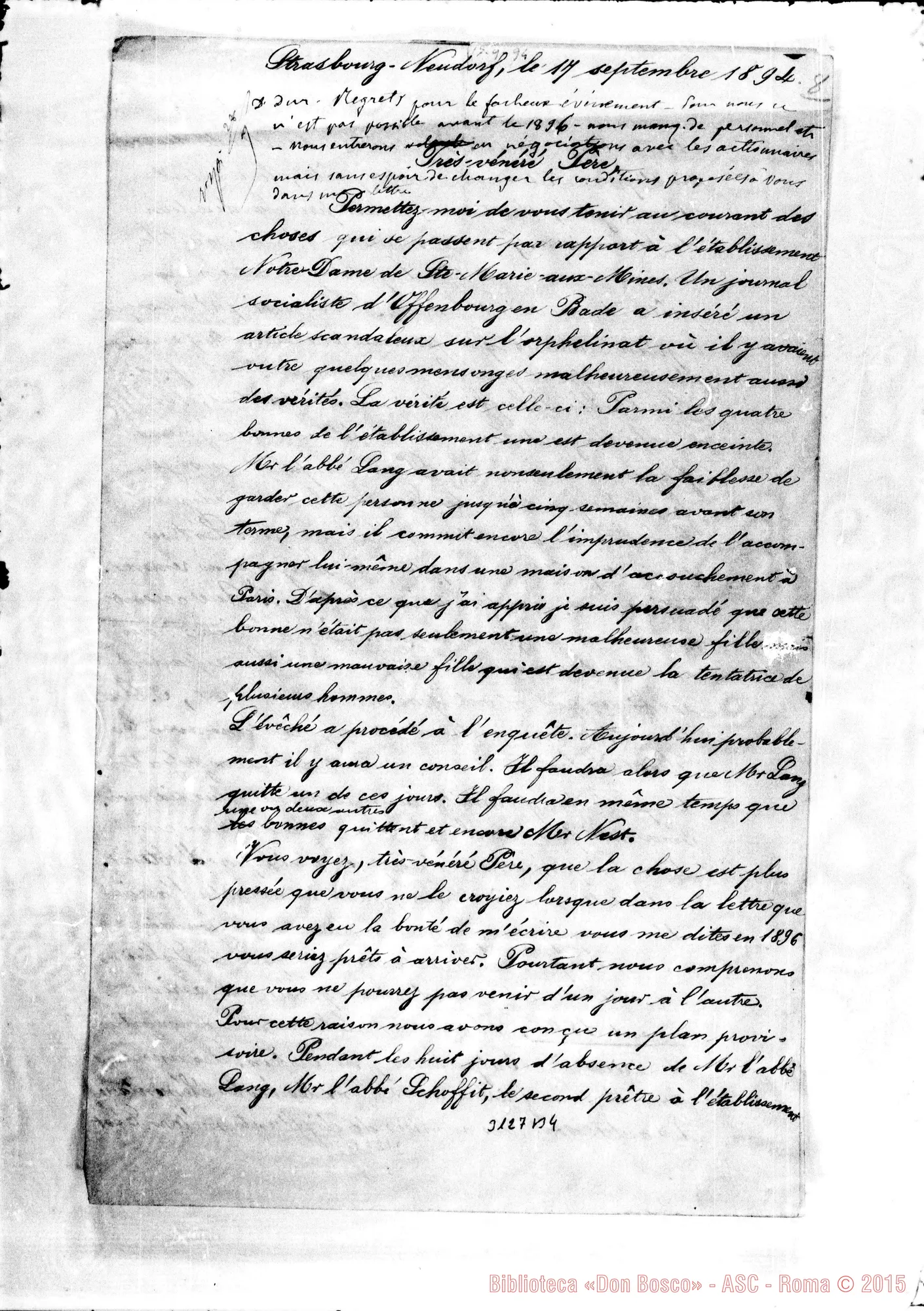 Fotogramma B 4 — Chs. Mertz - Très Révérend Père. Strasburgo, 17-09-1894. Autogr. Rua