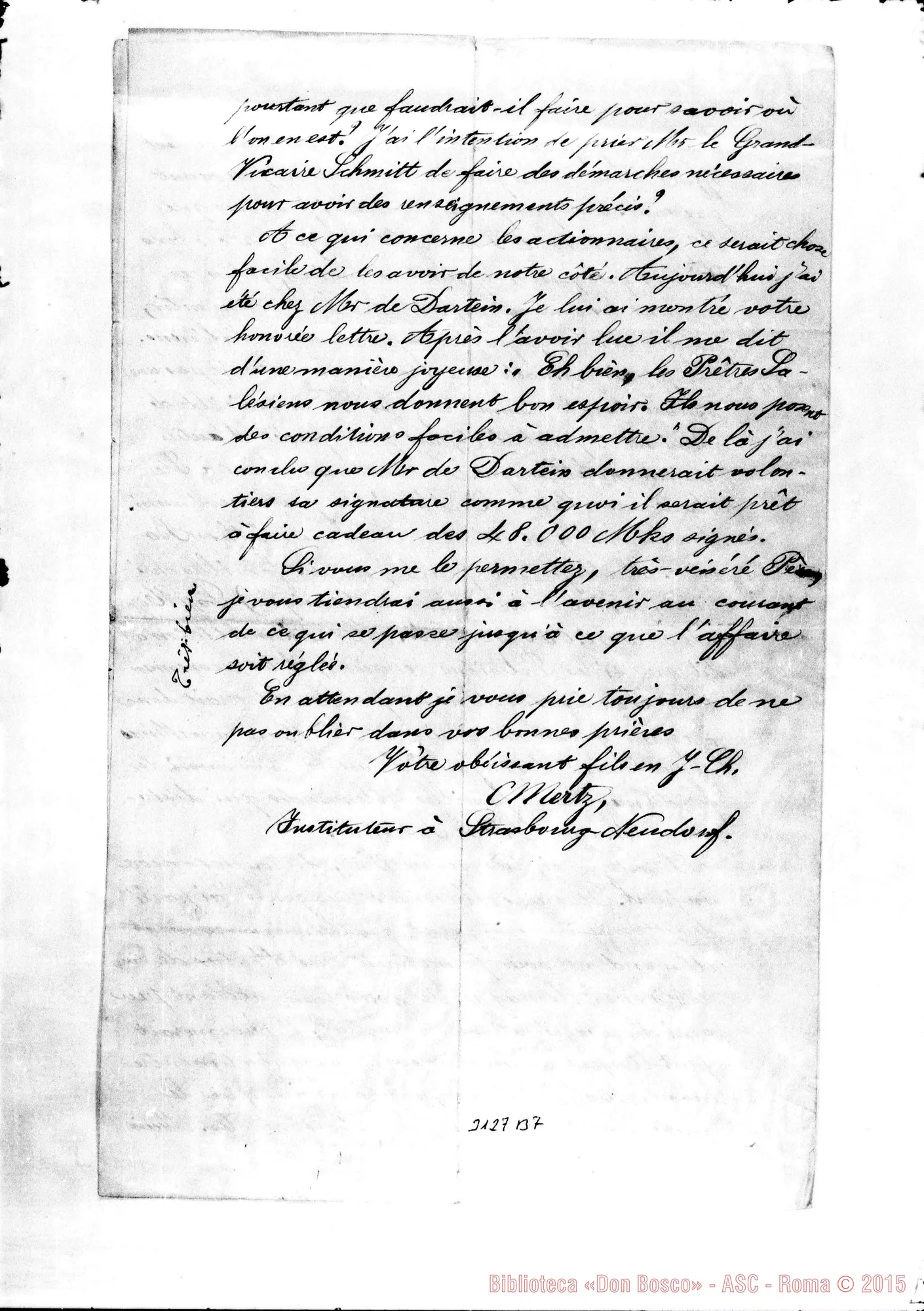 Fotogramma B 7 — Chs. Mertz - Très Révérend Père. Strasburgo, 17-09-1894. Autogr. Rua