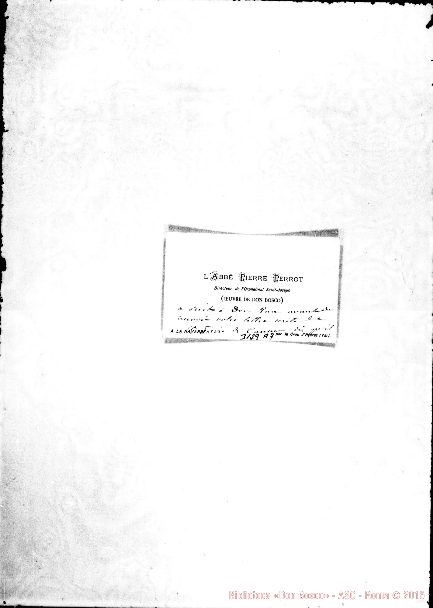 Fotogramma A 7 — D. Pierre Perrot - D. Rua. Biglietto da visita, s.d.