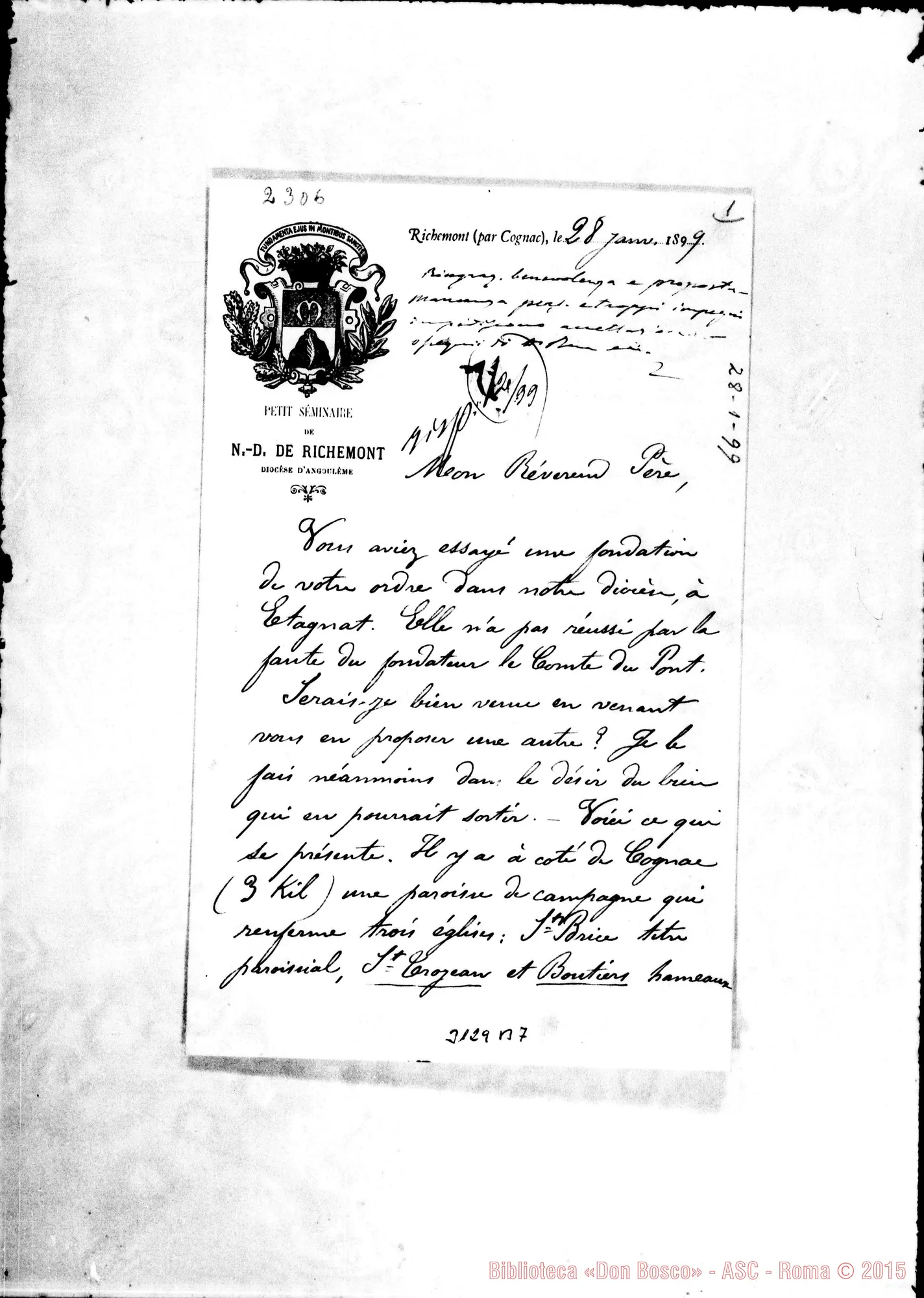 Fotogramma B 7 — Saint Troyeau: Can. A. Chaumet - Révérend Père. Richemont, 28-01-1899