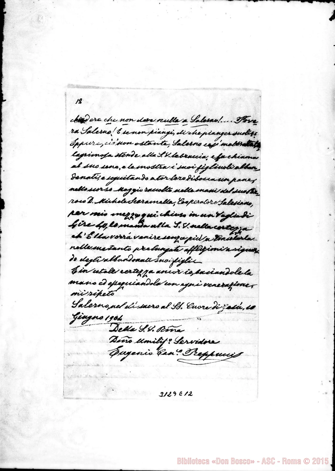 Fotogramma E 12 — Can. Eugenio Reppucci - D. Rua. Salerno, 10-06-1904. Autogr. Rua