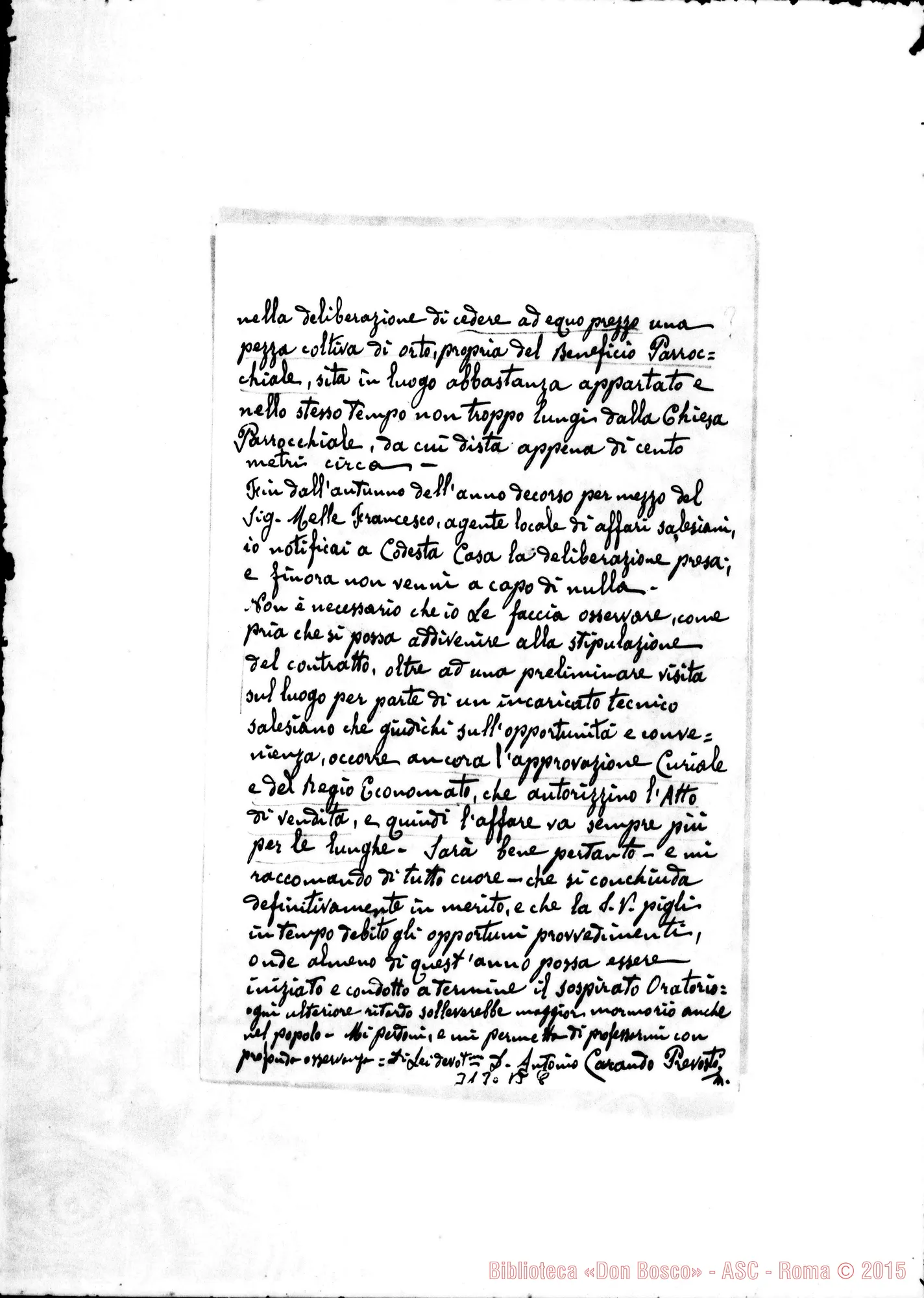 Fotogramma B 8 — D. Antonio Carando, prevosto - D. Rua. Saluggia, 22-03-1909