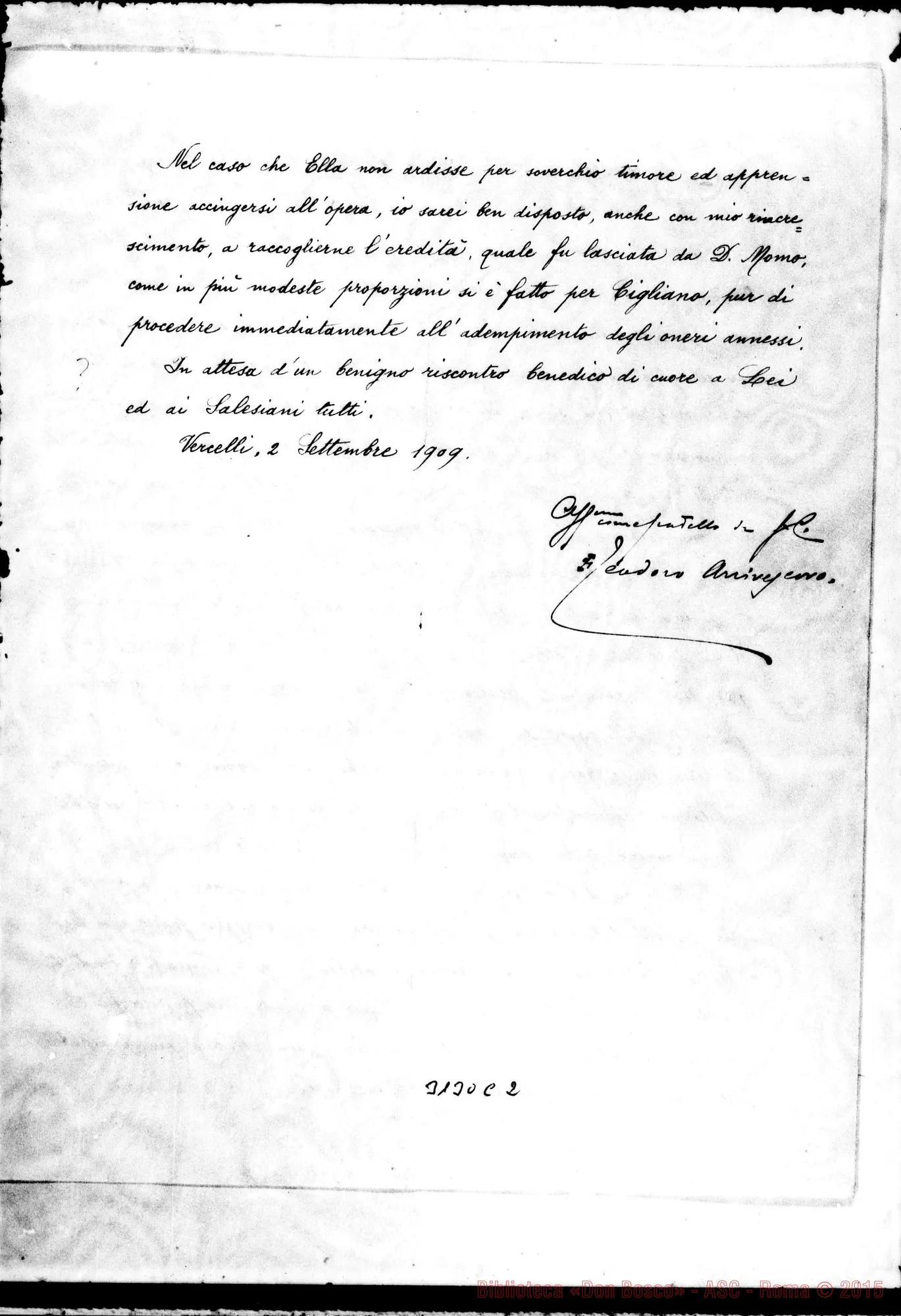 Fotogramma C 2 — Teodoro Valfrè di Bonzo, vesc. di Vercelli - D. Rua. Vercelli, 2-09-1909