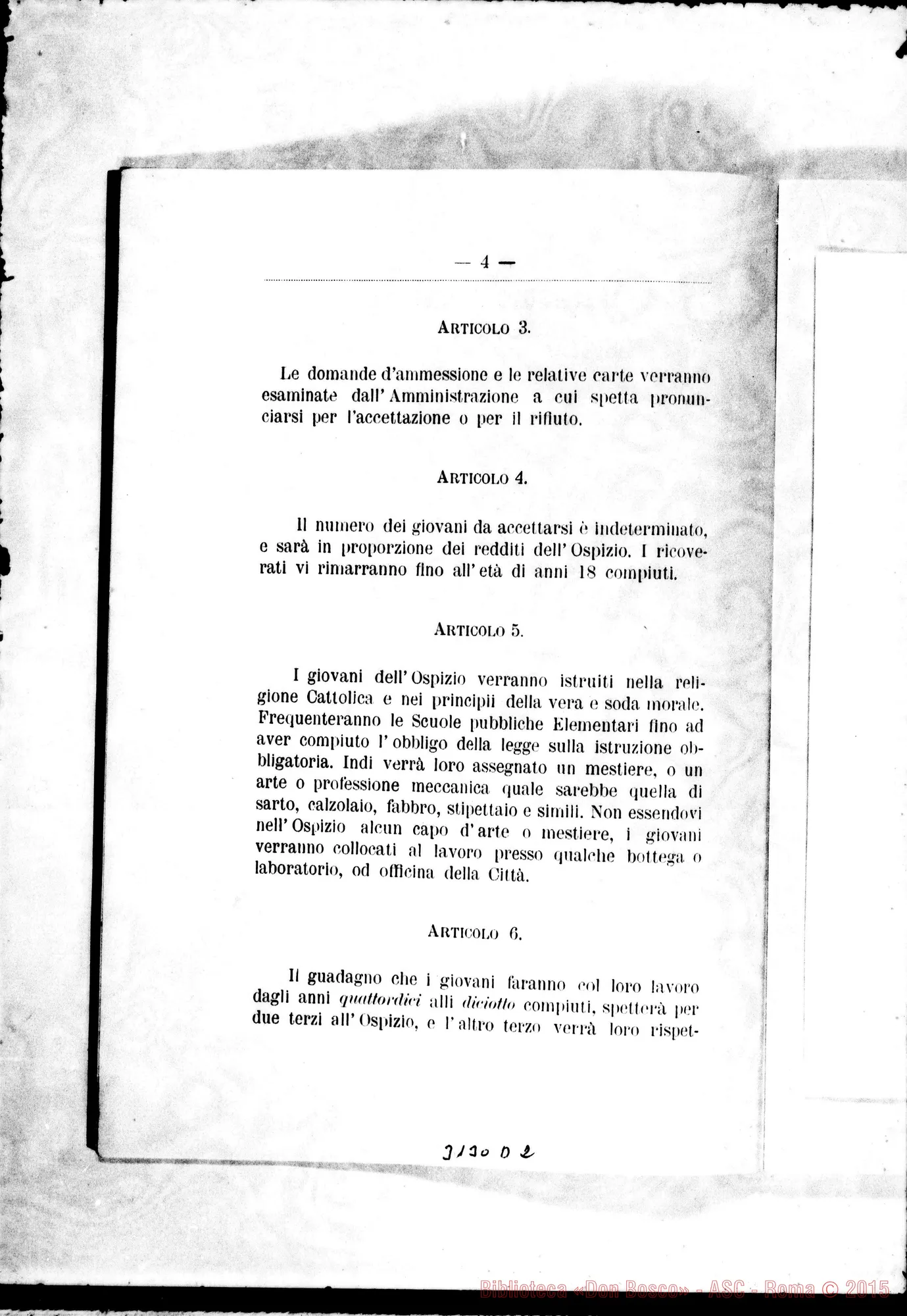 Fotogramma D 2 — Statuto Organico delTOspizio Gianotti. Stampato 1903