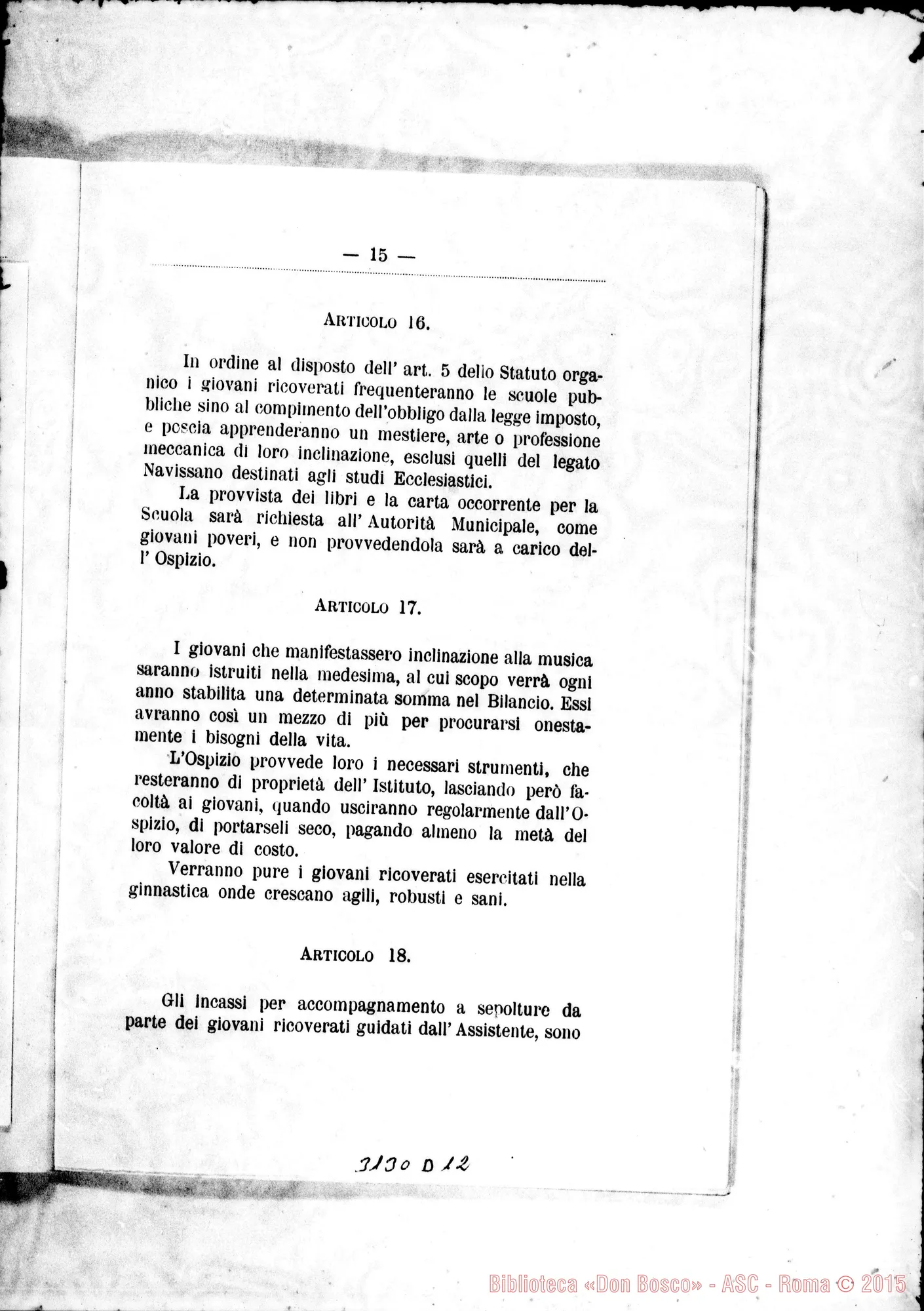 Fotogramma D 12 — Statuto Organico delTOspizio Gianotti. Stampato 1903