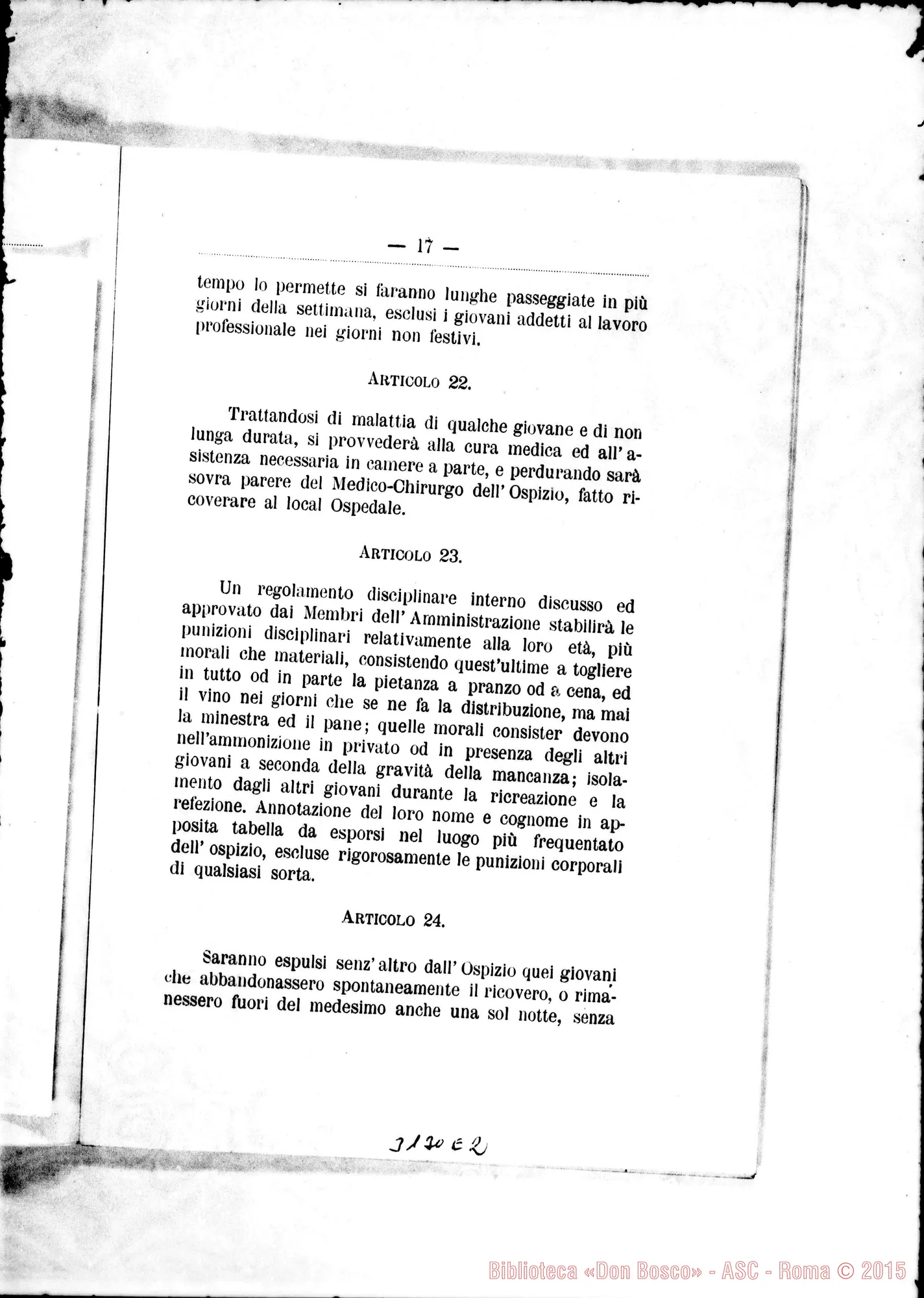 Fotogramma E 2 — Statuto Organico delTOspizio Gianotti. Stampato 1903