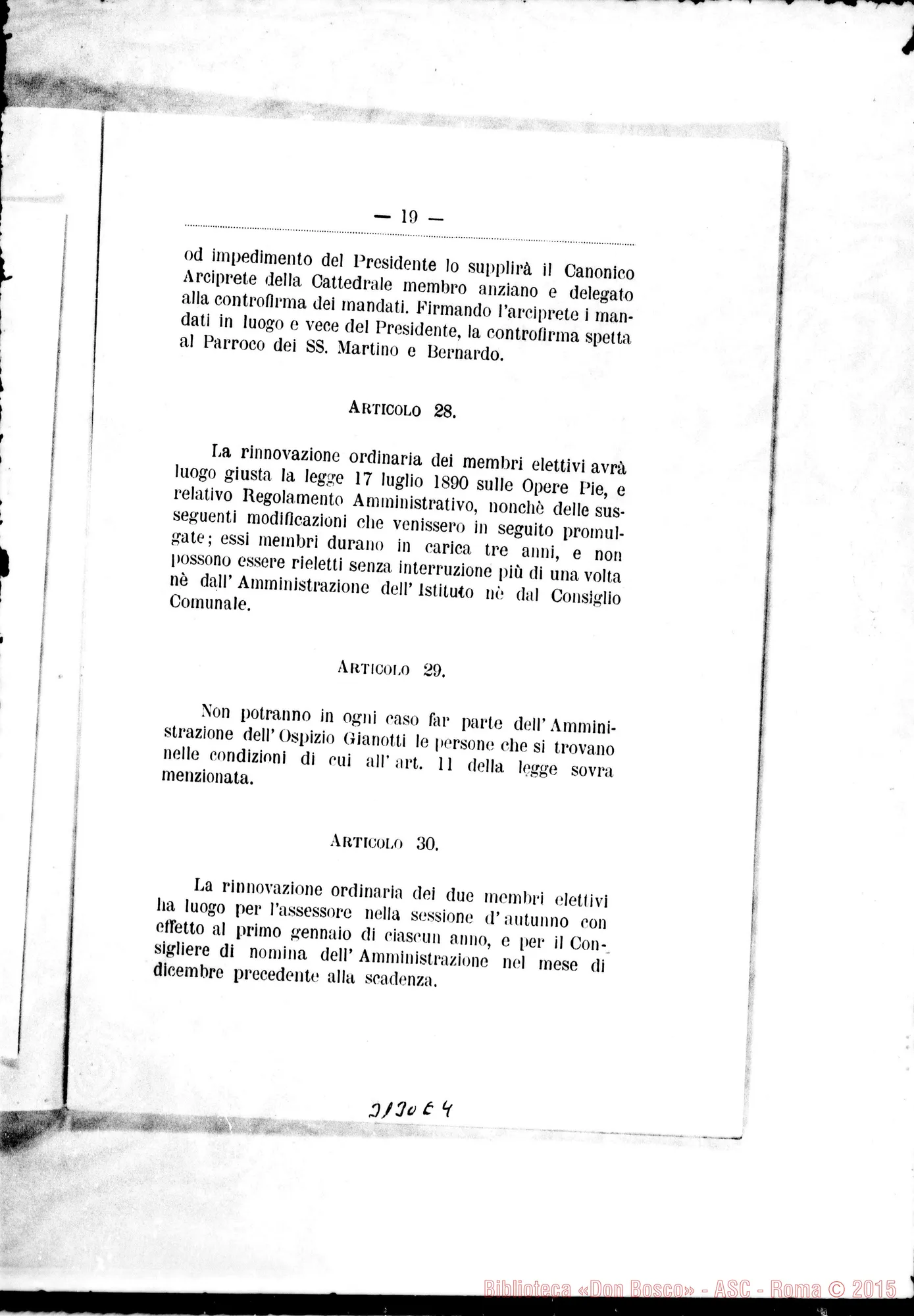 Fotogramma E 4 — Statuto Organico delTOspizio Gianotti. Stampato 1903