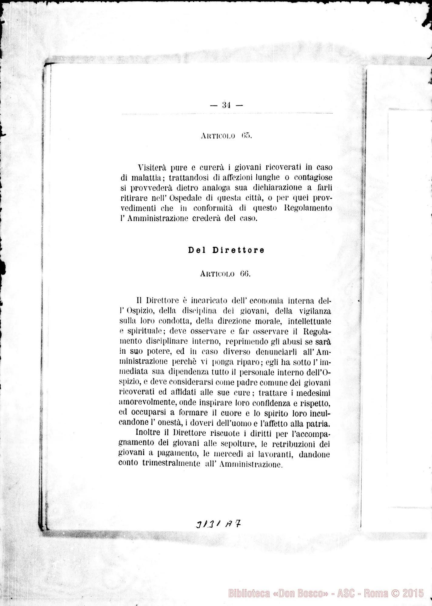 Fotogramma A 7 — Statuto Organico delTOspizio Gianotti. Stampato 1903