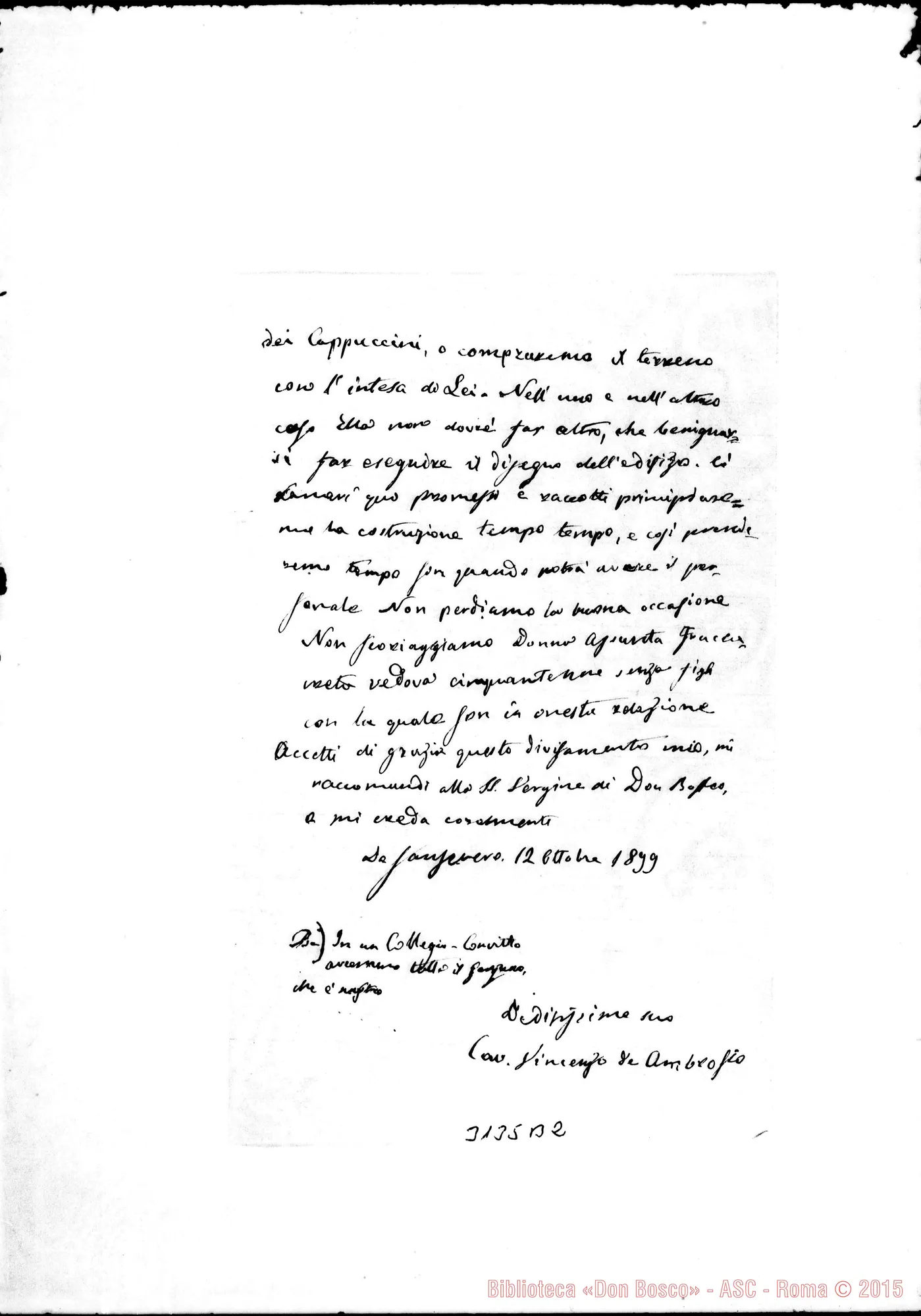 Fotogramma B 2 — Cav. Vincenzo de Ambrosio - D. Rua. Sansevero, 12-10-1899