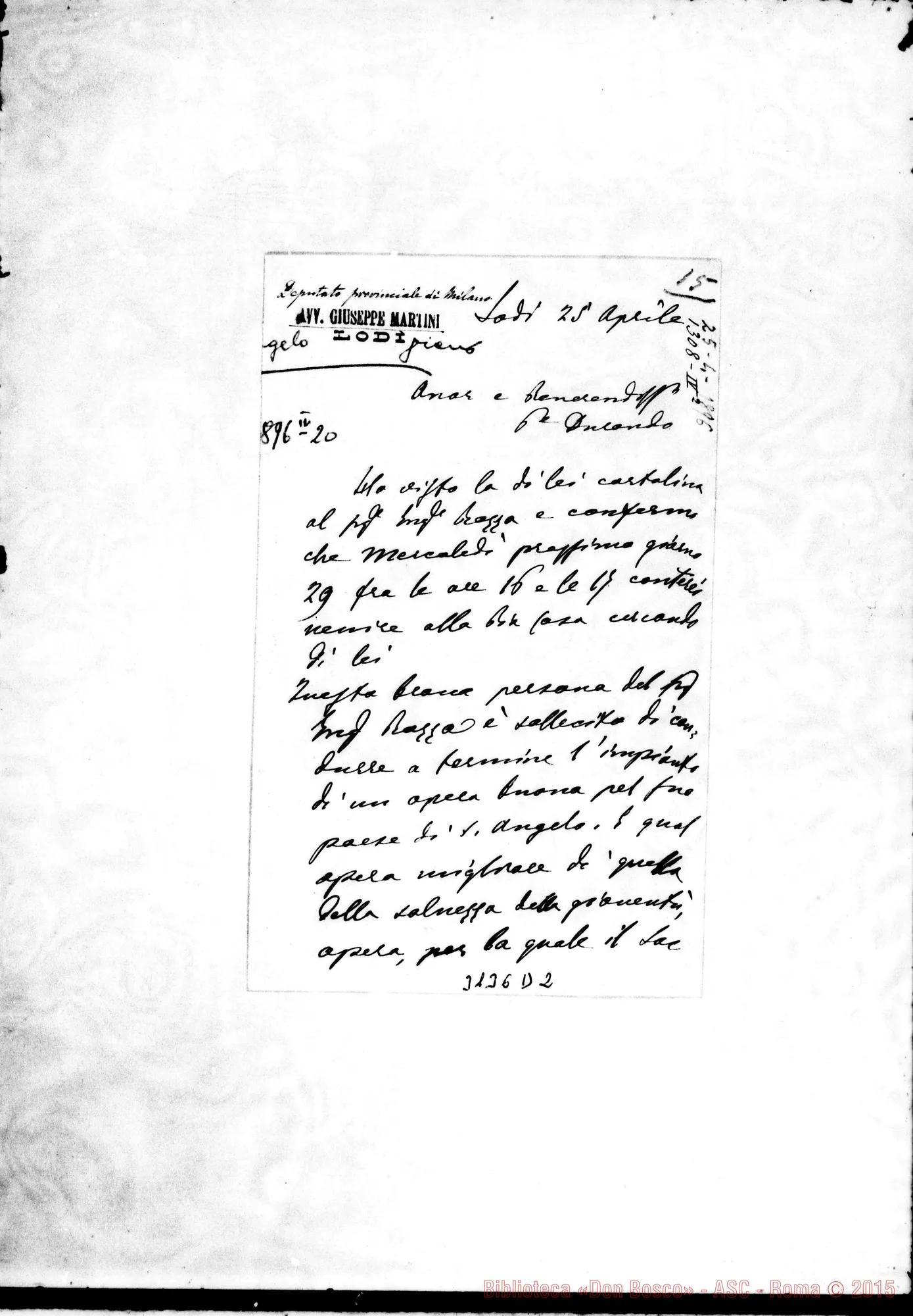 Fotogramma D 2 — Avv. Giuseppe Martini - D. Durando. Lodi, 25-04-1896
