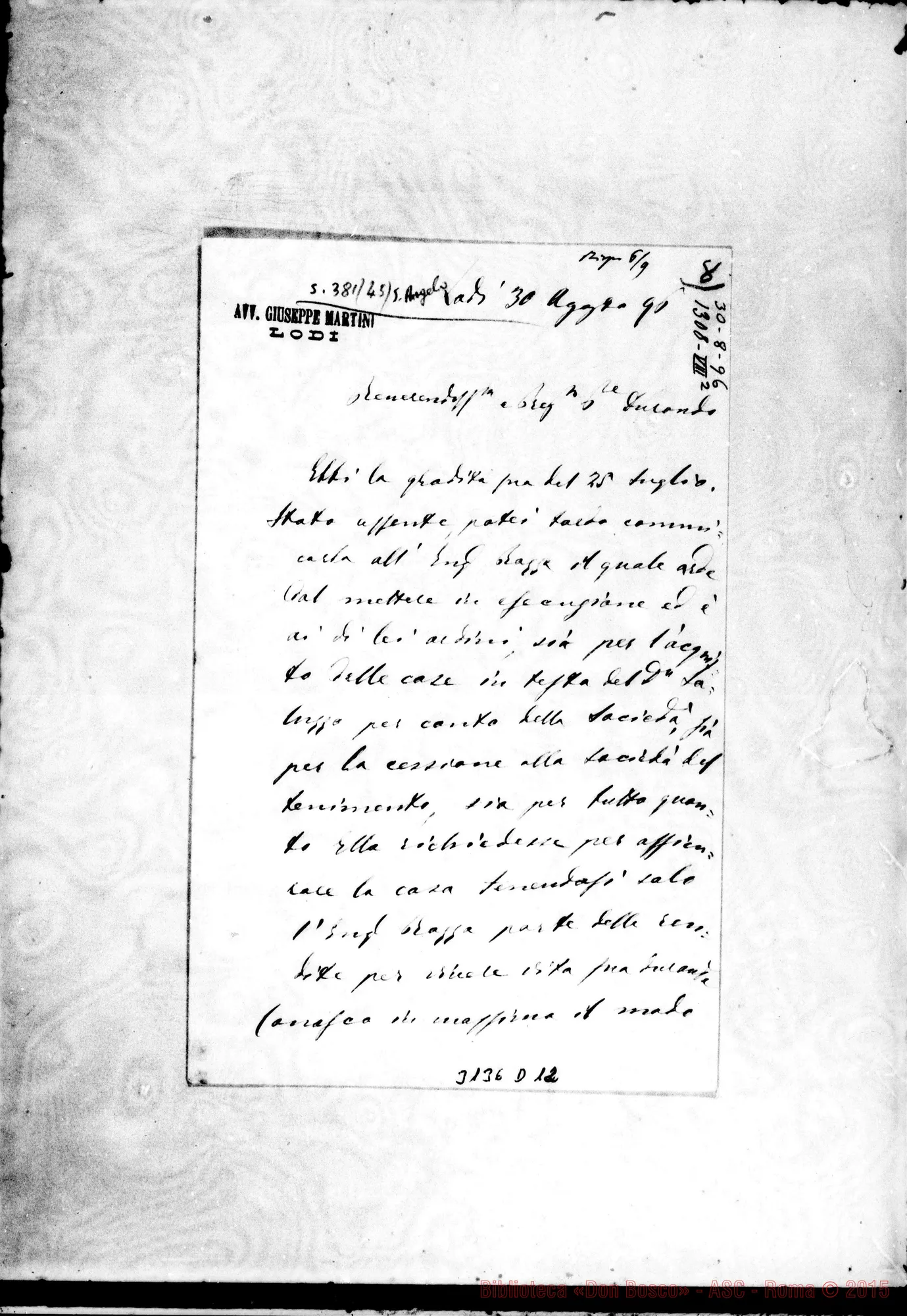 Fotogramma D 12 — Avv. Giuseppe Martini - D. Durando. Lodi, 30-08-1896