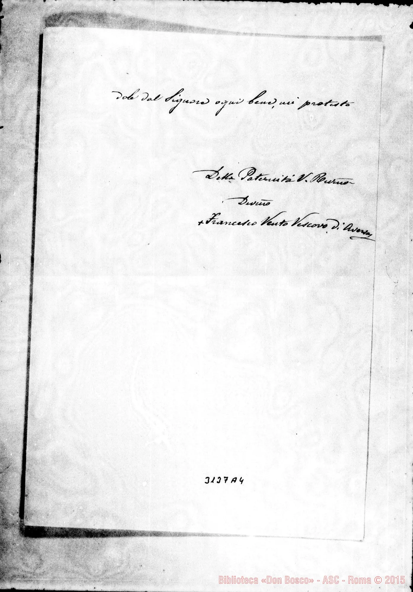 Fotogramma A 4 — S. Antimo: Francesco Vento, vesc. di Aversa - Rev.mo Padre. Aversa, 10-02-1908