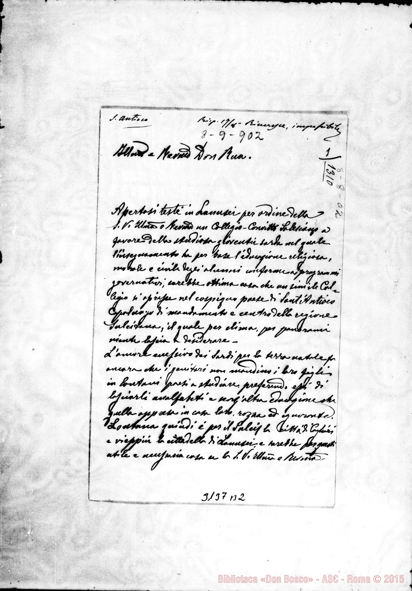 Fotogramma B 2 — S. Antioco: Sac. Giovanni Milia, parroco - D. Rua. Fratalias, 8-08-1902