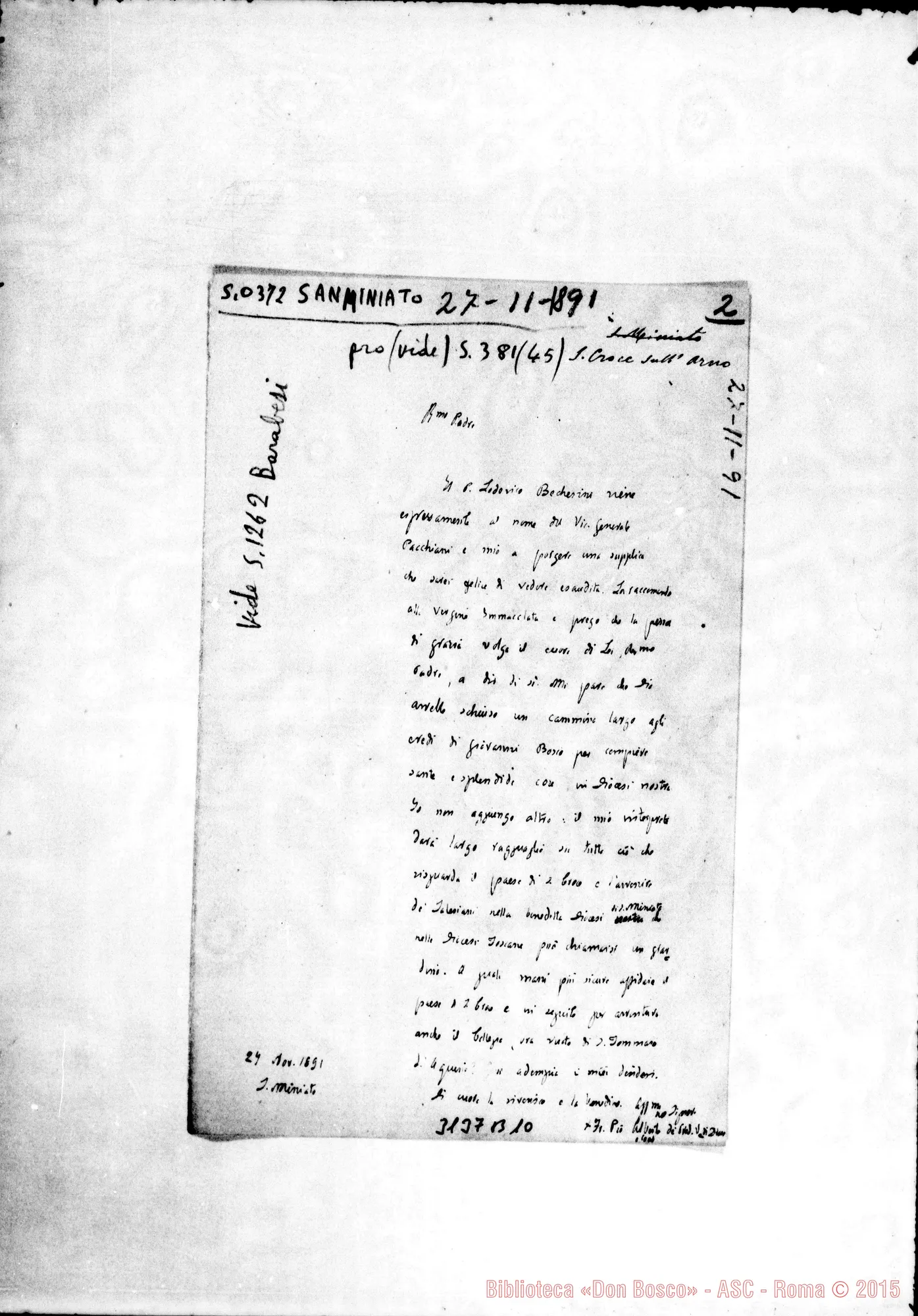 Fotogramma B 10 — Santa Croce sull’Arno: Fr. Pio Alberto - Rev.mo Padre, il 27-11-1891