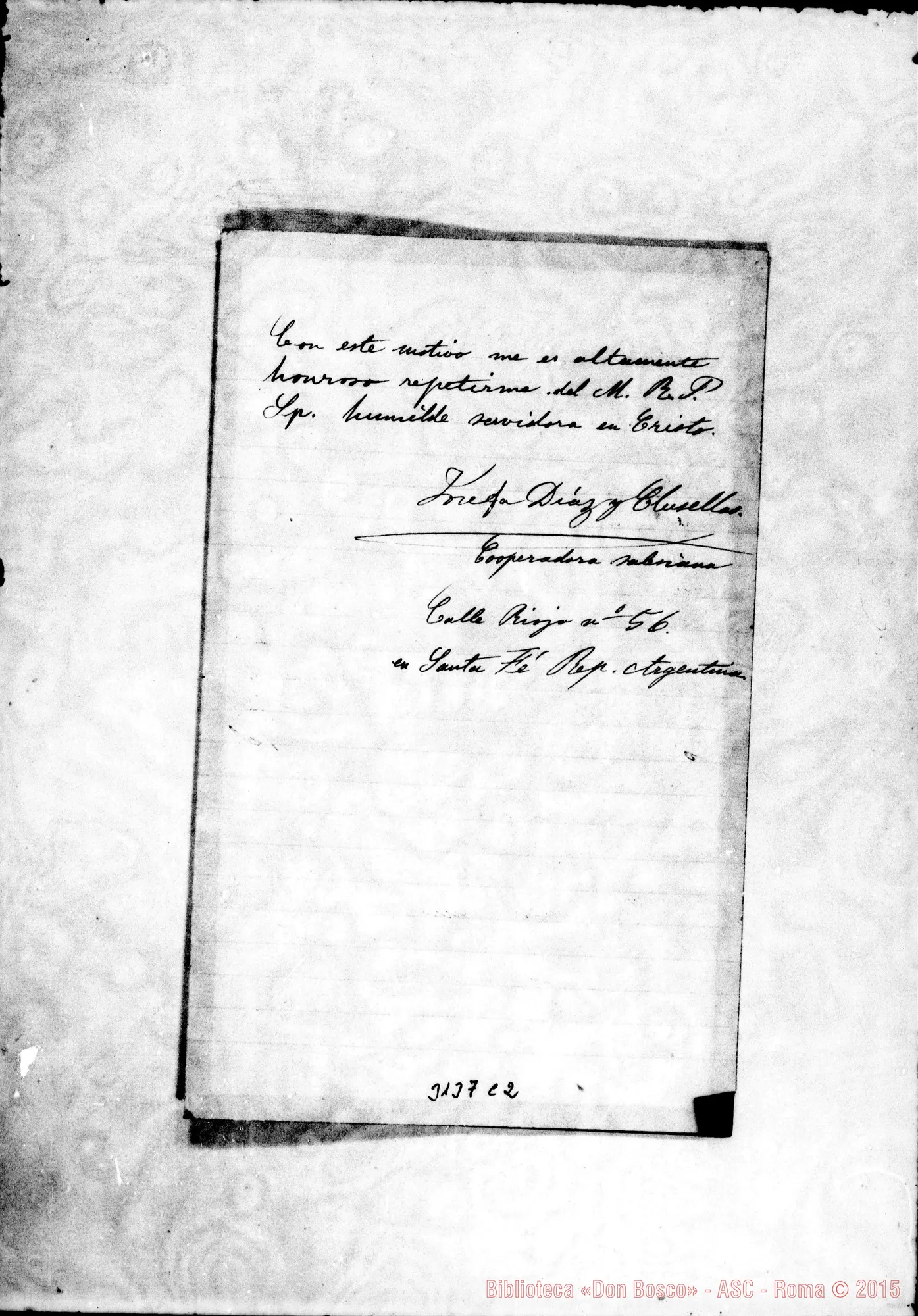 Fotogramma C 2 — Santa Fé: Josefa Diaz y Clusellas - D. Rua. Santa Fé, 24-07-1892
