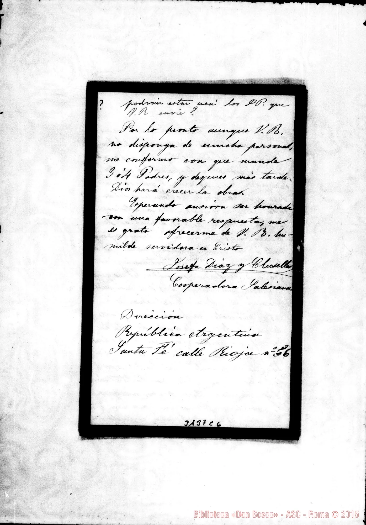 Fotogramma C 6 — Josefa Diaz y Clusellas - D. Rua. Santa Fé, 16-07-1892. Autogr. Rua