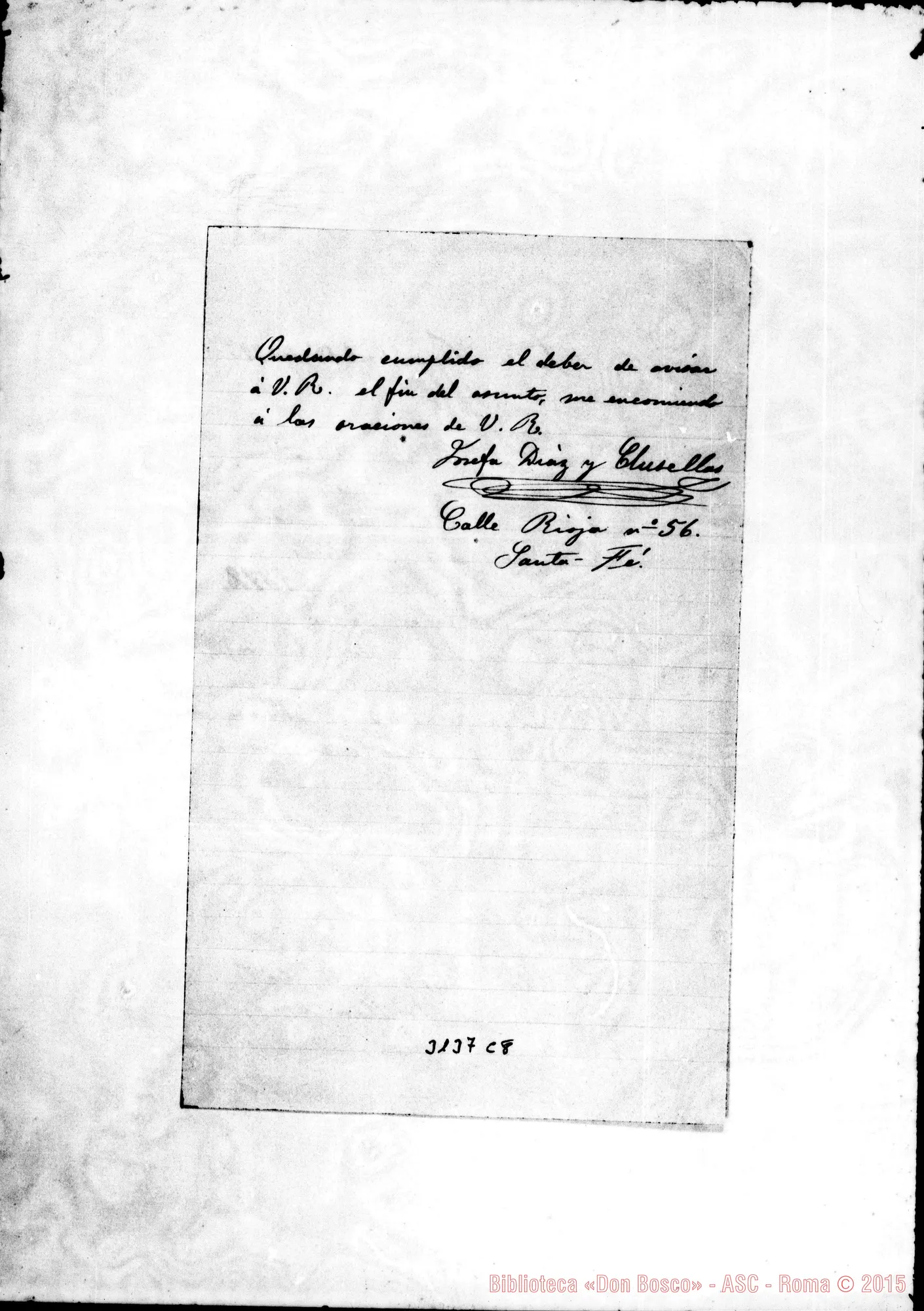 Fotogramma C 8 — Josefa Diaz y Clusellas - D. Rua. Santa Fe, 15-04-1893