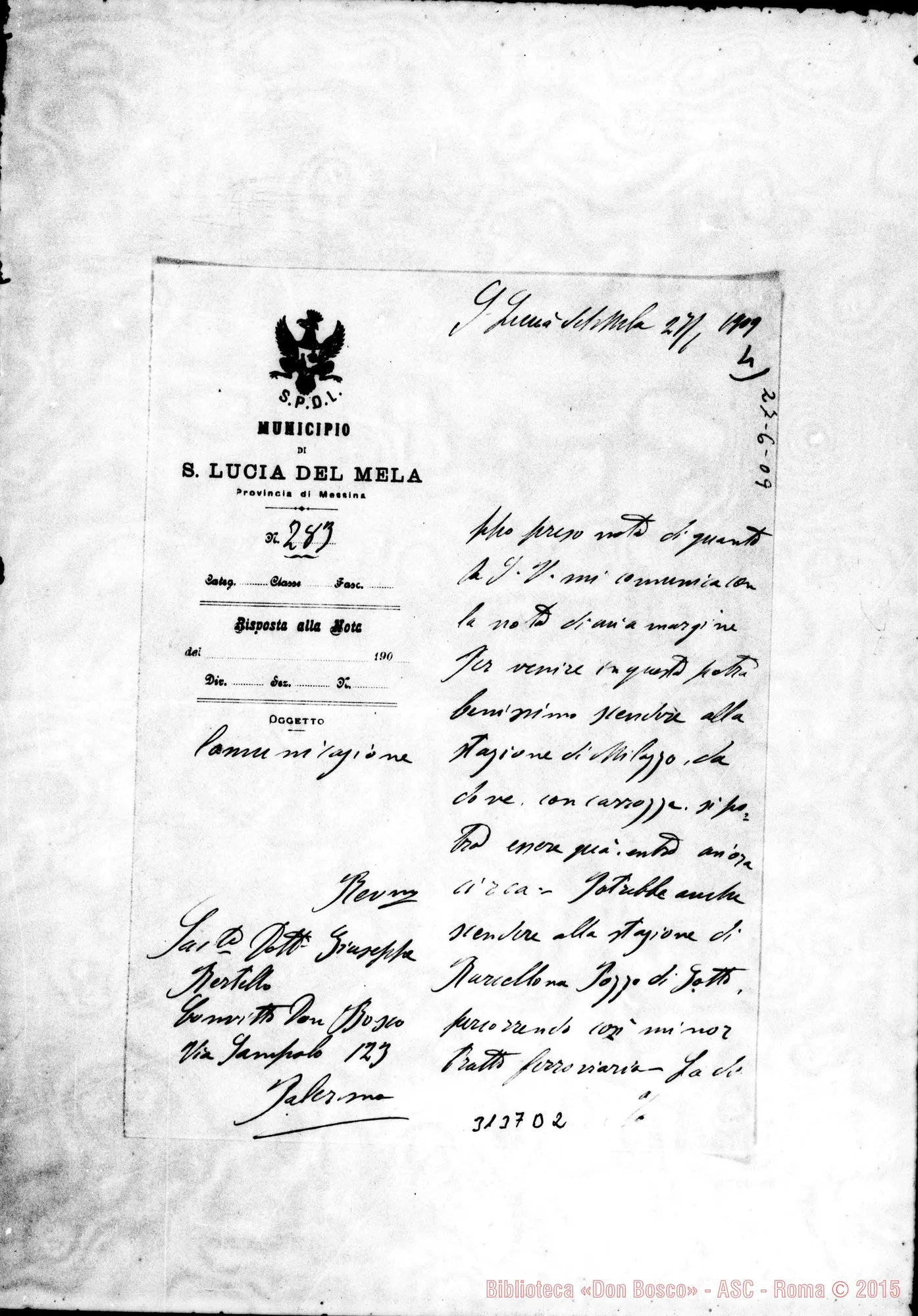 Fotogramma D 2 — Cav. Vorani, sindaco - D. Bertello. Santa Lucia, 27-06-1909