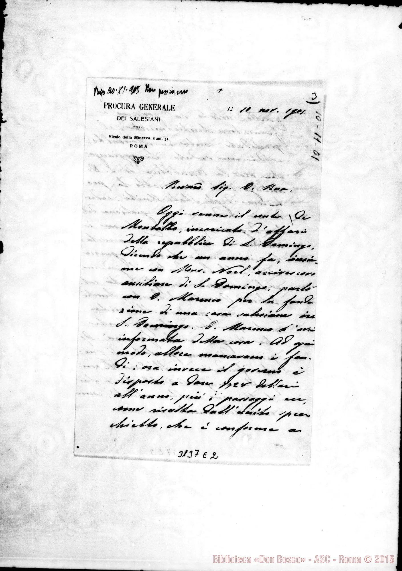 Fotogramma E 2 — Santo Domingo: D. Laureri Tommaso - D. Rua. Roma, 10-11-1901