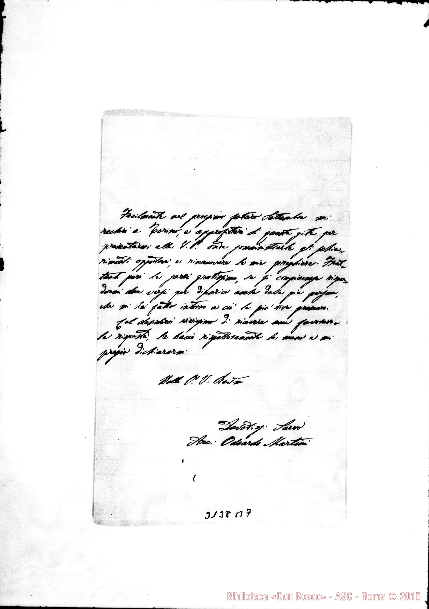 Fotogramma B 7 — Sarteano: Odoardo Martini, arciprete - Rev.mo Padre. Sarteano, 30-07-1898