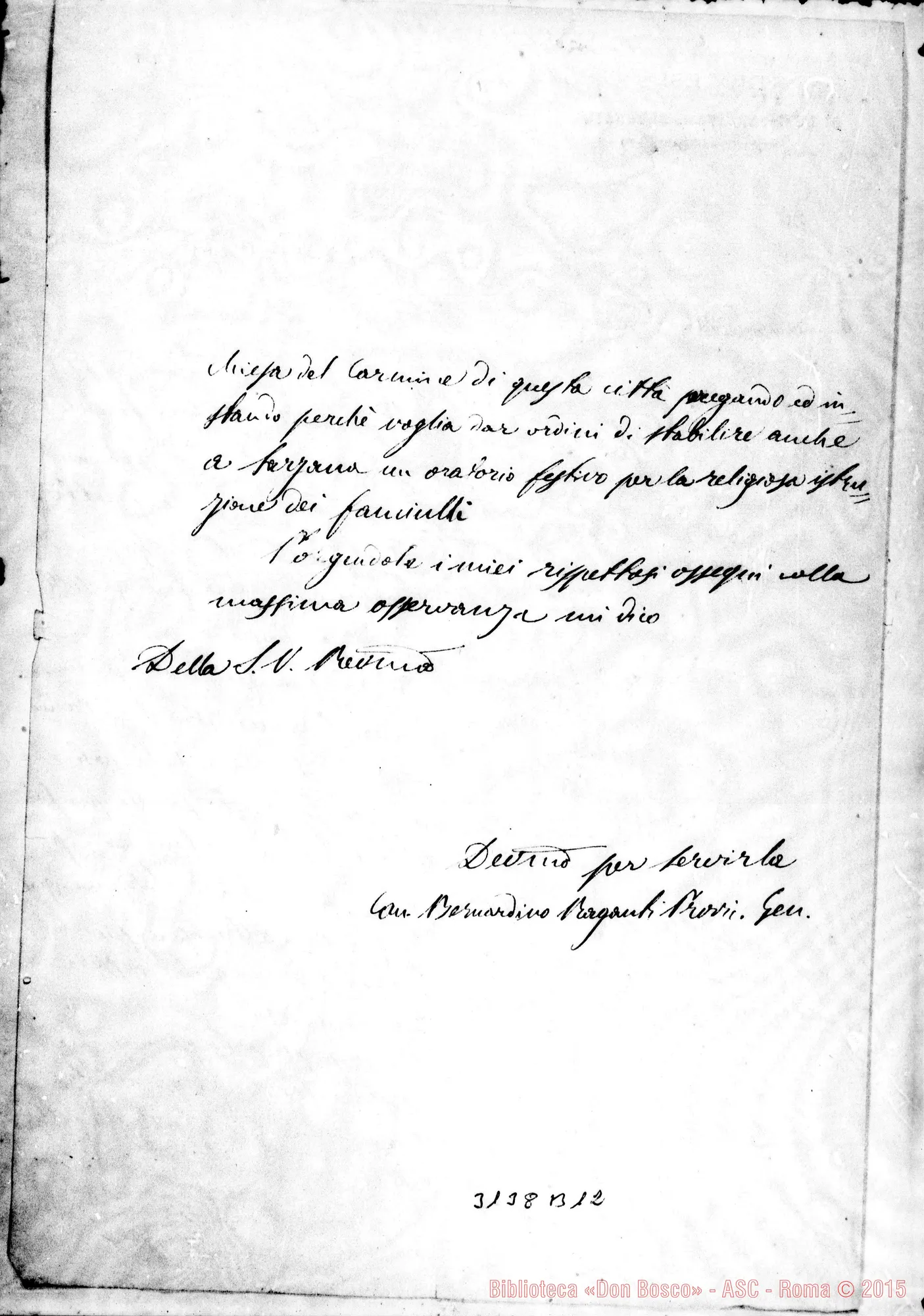 Fotogramma B 12 — Sarzana: Can. Bernardino Raganti - D. Rua. Sarzana, 30-10-1895. Autogr. Rua