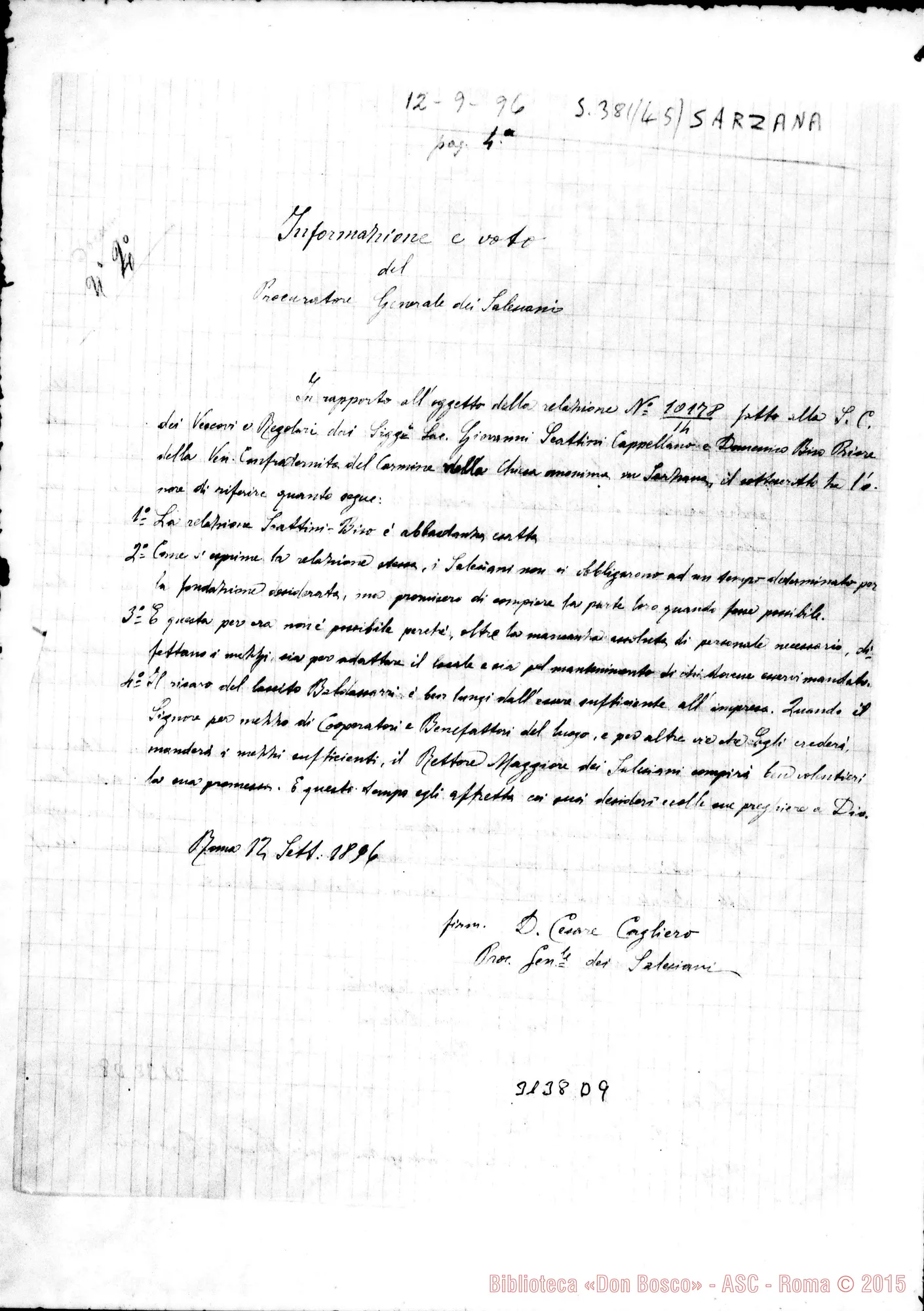 Fotogramma D 9 — Informaz. di D. Cagliero C.. Roma, 12-09-1896