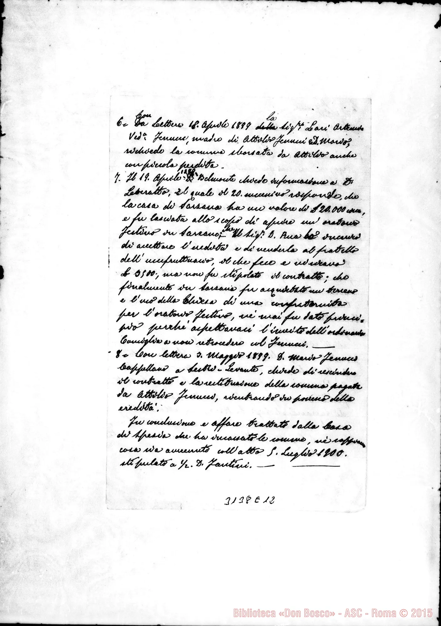 Fotogramma E 12 — Questione testamentaria: Documenti E Appunti sulla successione Baldassarri