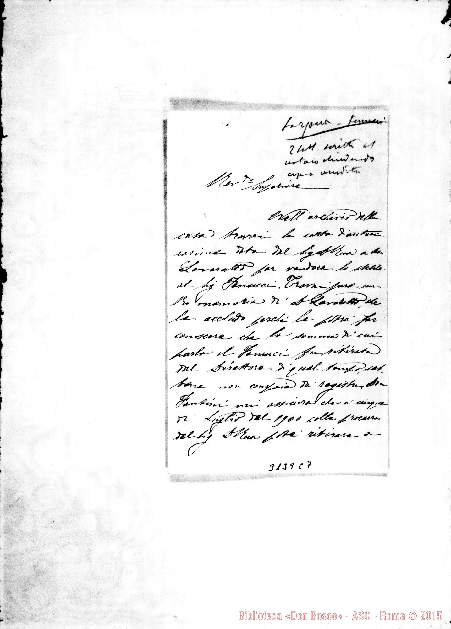 Fotogramma C 7 — D. Signorelli - Rev.do Signore. La Spezia, 31-08-1903. Autogr. Rinaldi