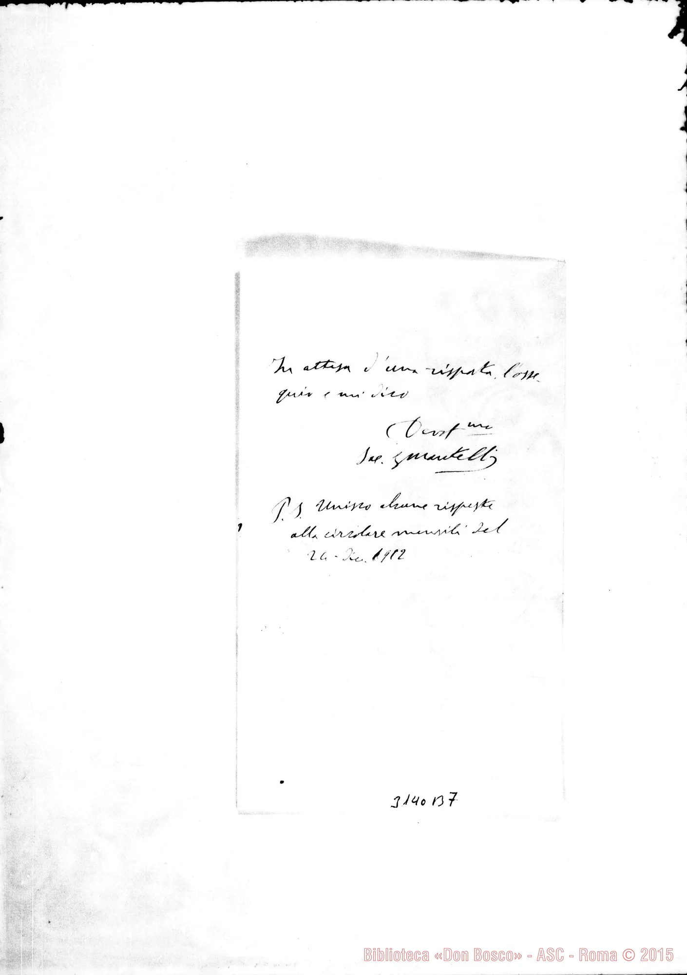 Fotogramma B 7 — Sac. Mantelli - Ispettore. La Spezia, 19-01-1913