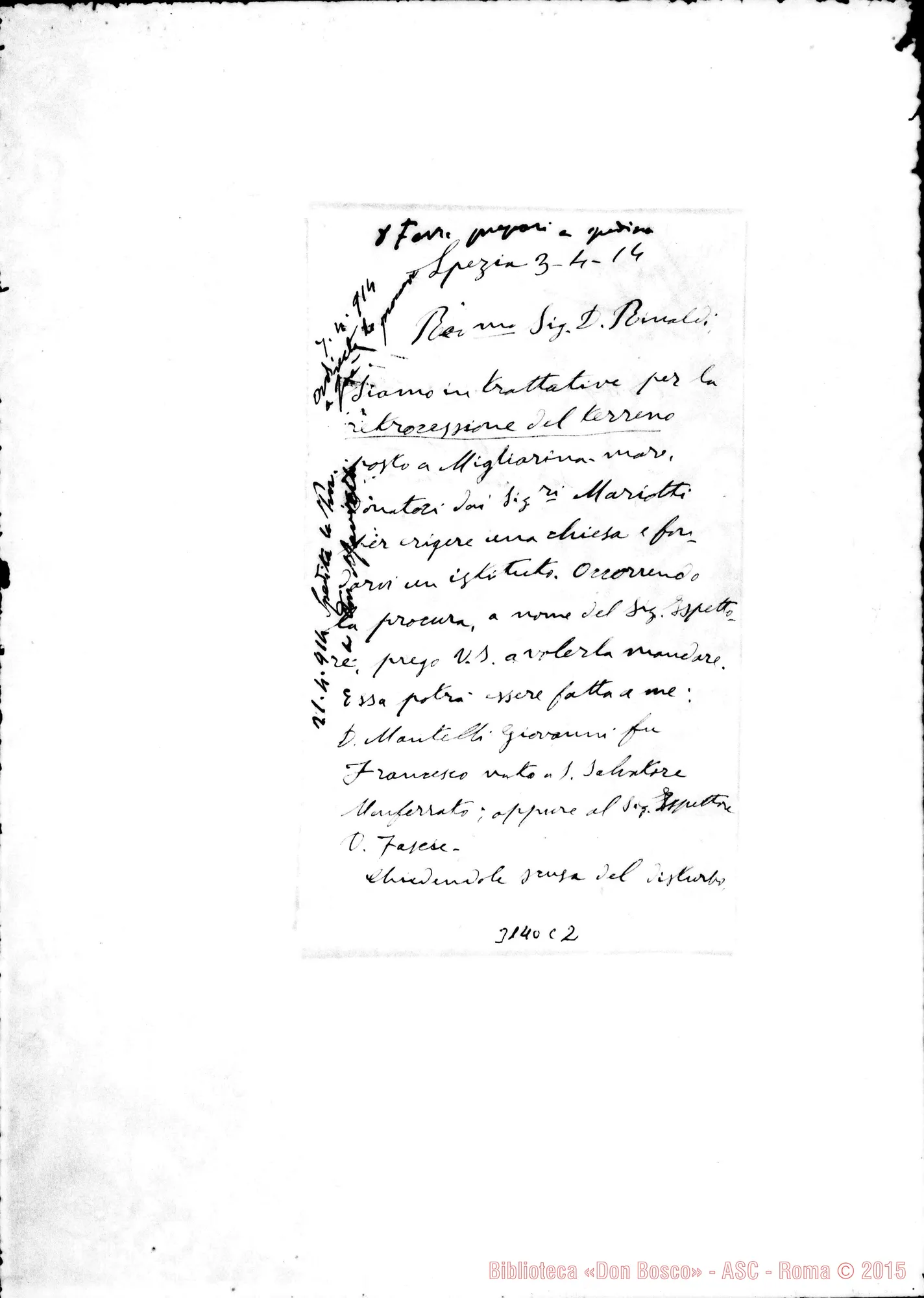 Fotogramma C 2 — D. Mantelli - D. Rinaldi. La Spezia, 3-04-1914. Autogr. Rinaldi