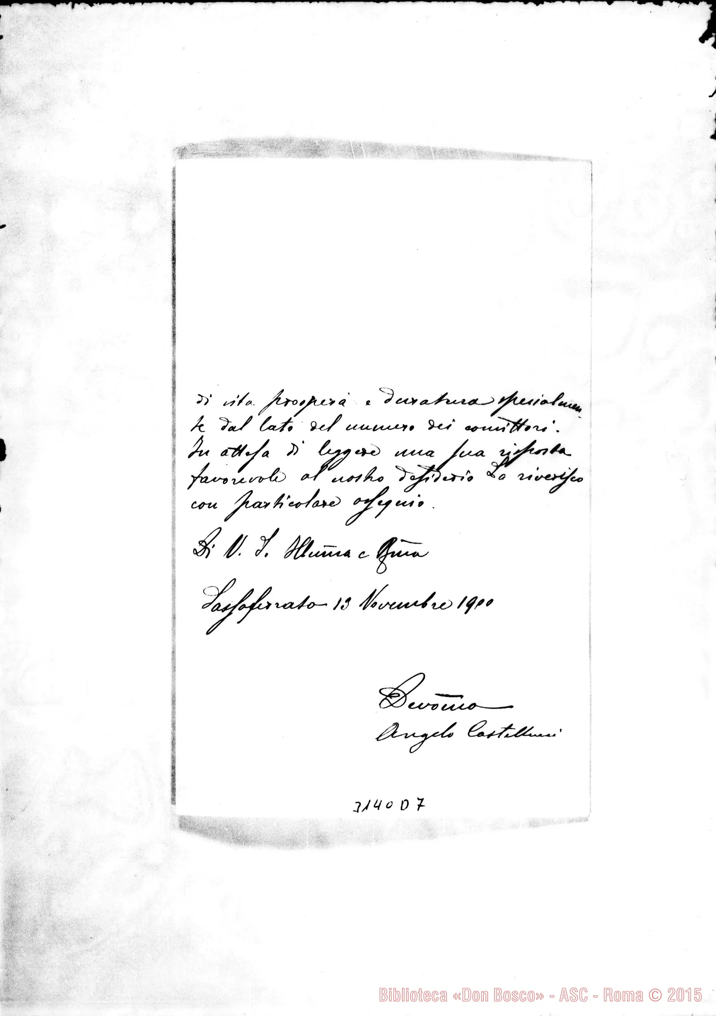 Fotogramma D 7 — Sassoferrato: Angelo Castellucci - Rev.do Signore, il 13-11-1900