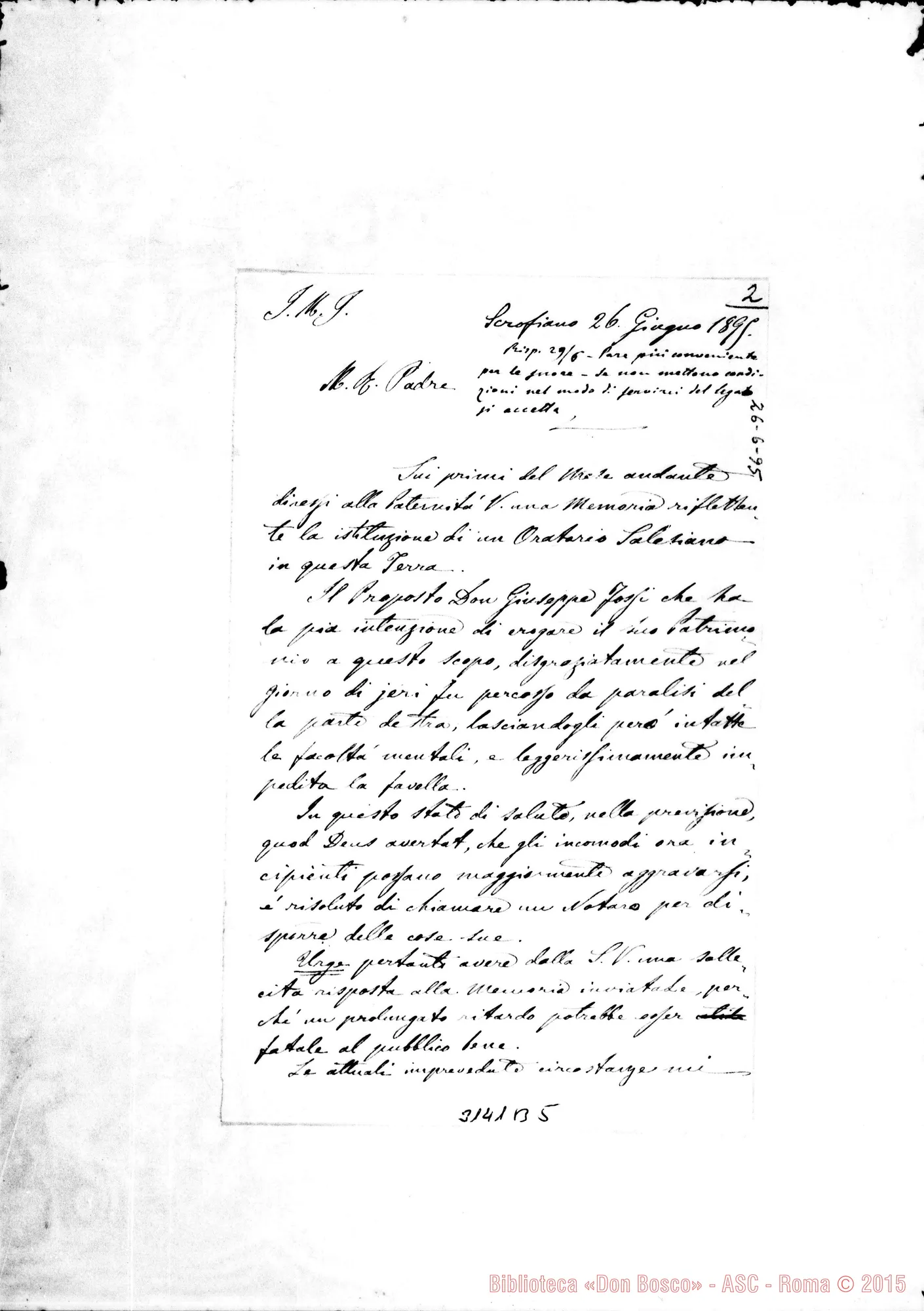 Fotogramma B 5 — Can. Niccolò Piochi - Rev.do Padre. Scrofiano, 26-06-1895