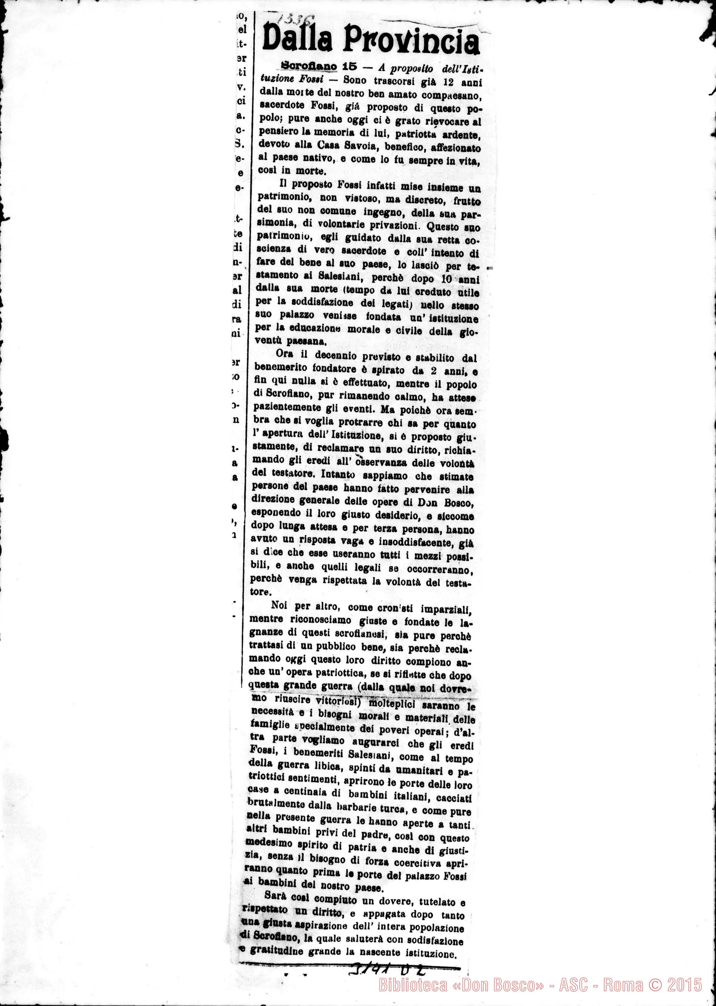 Fotogramma D 2 — Scrofiano:Ritaglio di giornale
