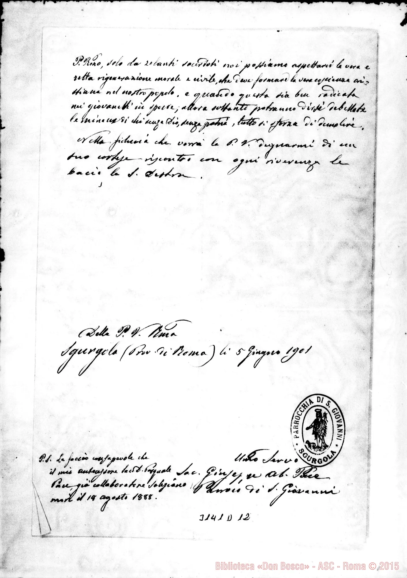 Fotogramma D 12 — Sac. Giuseppe Ab. Pace - D. Rua. Sgurgola, 5-06-1901