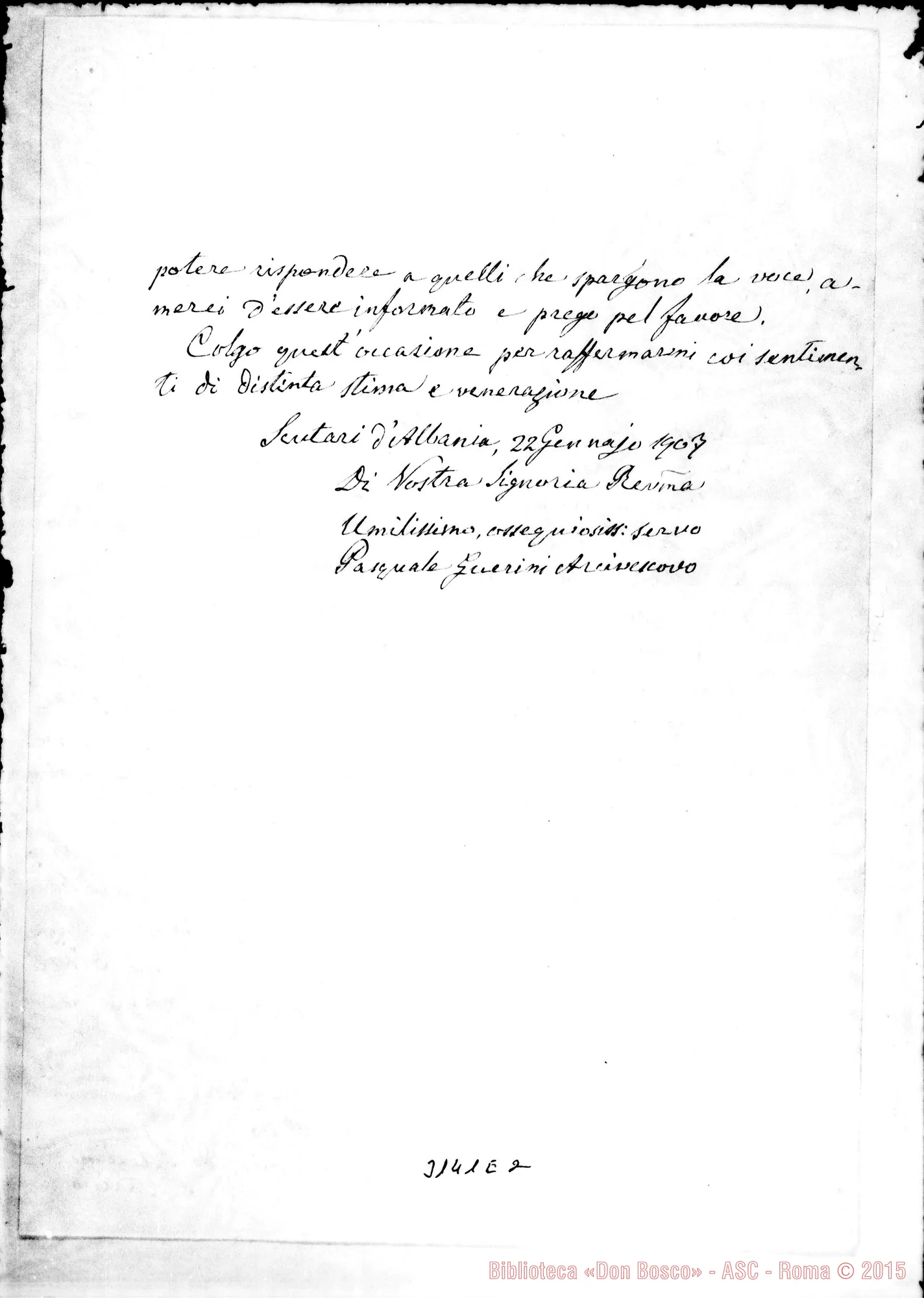 Fotogramma E 2 — Scutari: Pasquale Guerini, arciv. - D. Rua. Scutari, 22-01-1907