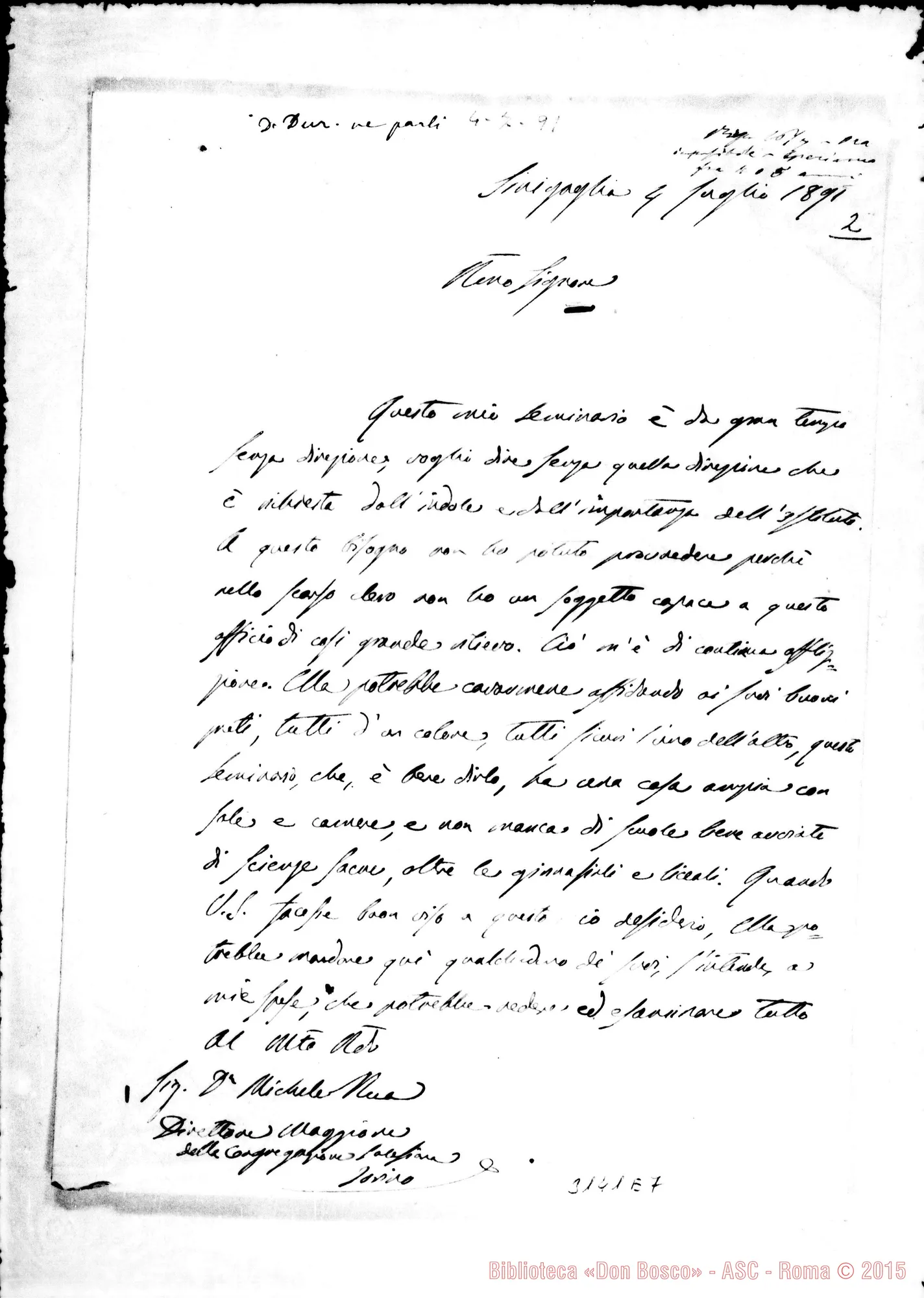 Fotogramma E 7 — Senigallia: Ignazio Bartoli, vesc. di Senigallia - D. Rua. Lug.1891. Autogr. Rua