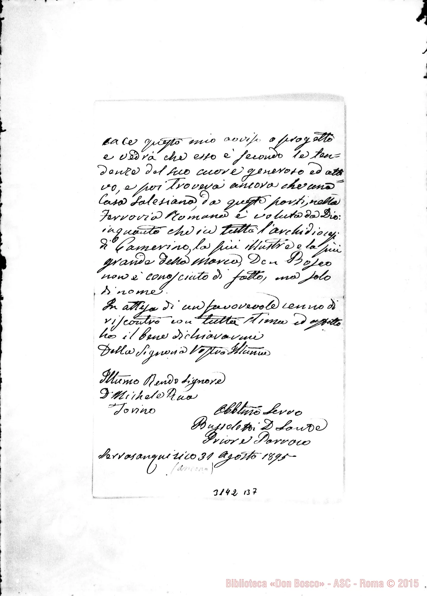 Fotogramma B 7 — Serra S. Quirico: Bussoletti D. Sante, parroco - D. Rua, il 31-08-1895
