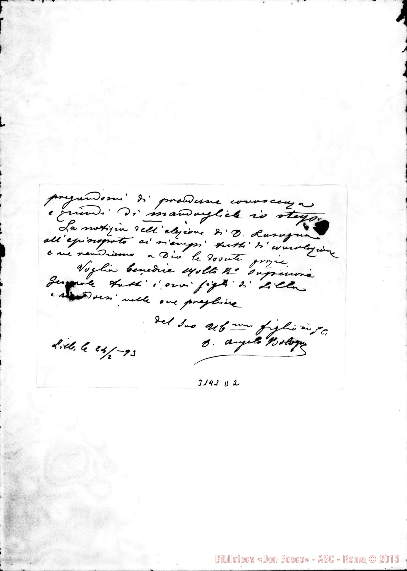 Fotogramma D 2 — D. Angelo Bologna - D. Rua. Lille, 24-02-1893