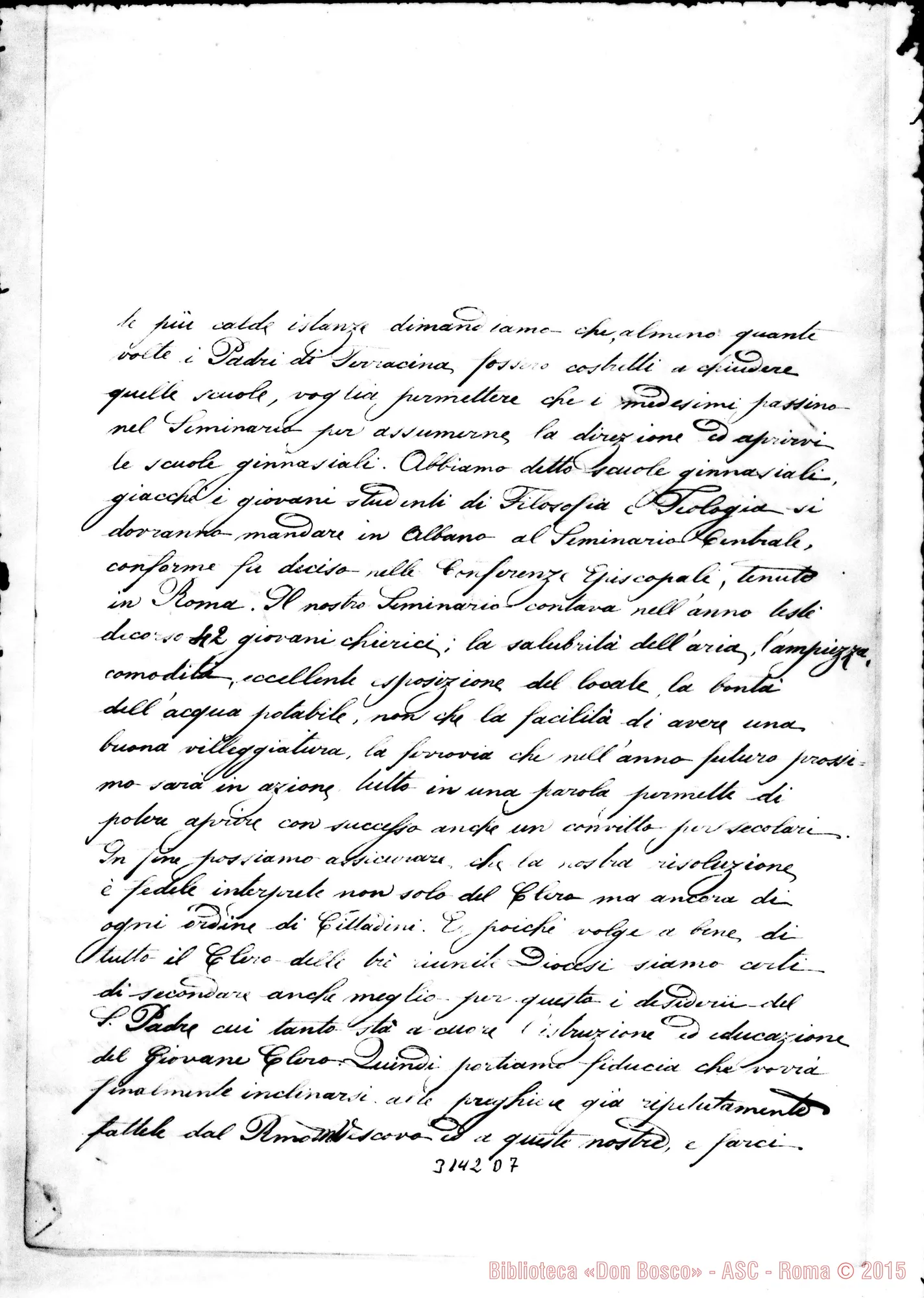 Fotogramma D 7 — Commissione di Sezze - D. Rua. Sezze, 16-07-1890. Postilla del vesc.